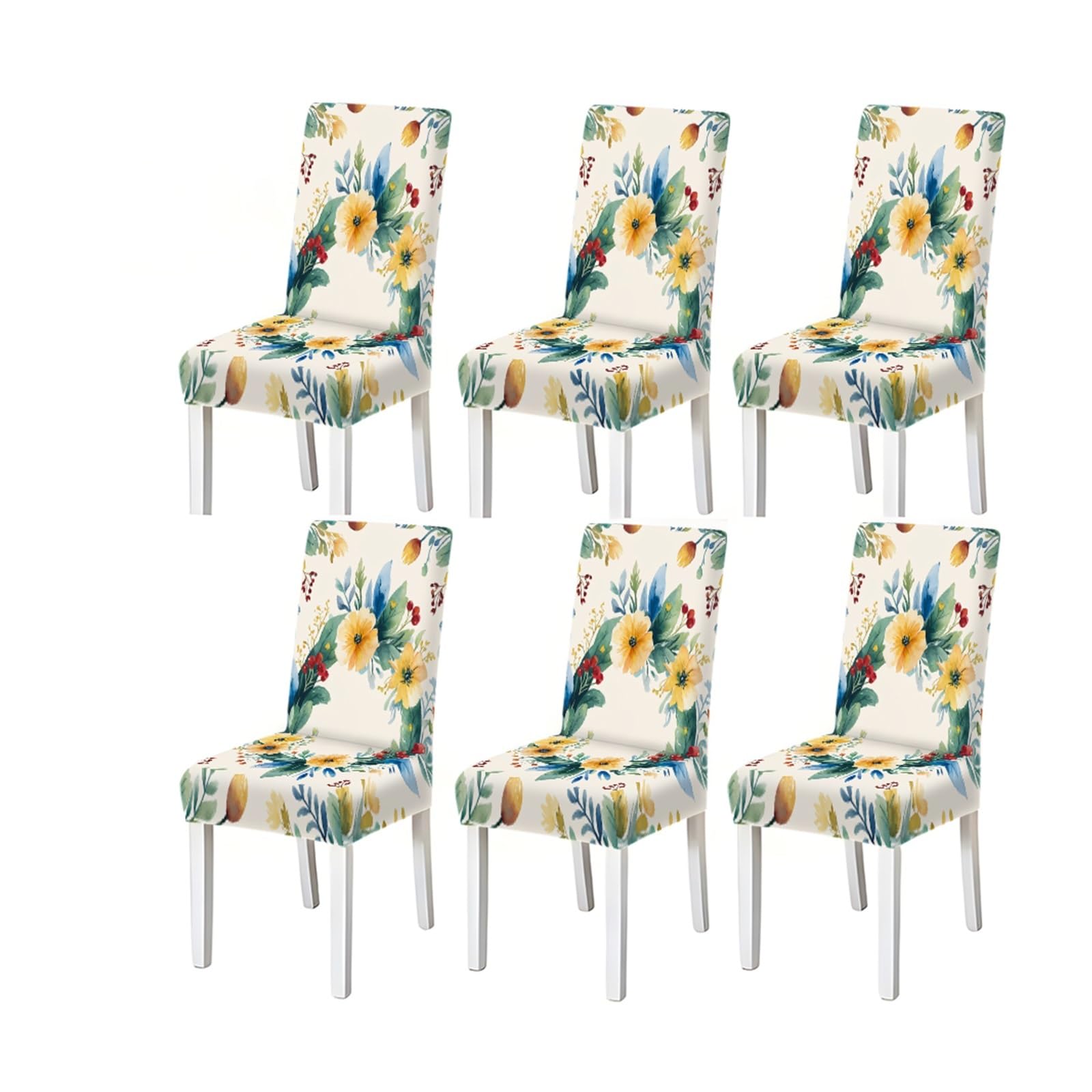 BOSUYBN Watercolor Floral Berry Pattern Print Dining Chair Covers Set Of 2/4/6, Stretch Slipcovers For Kitchen Dining Room Furniture Protectors for Home Dining Room(6PCSChair cover)