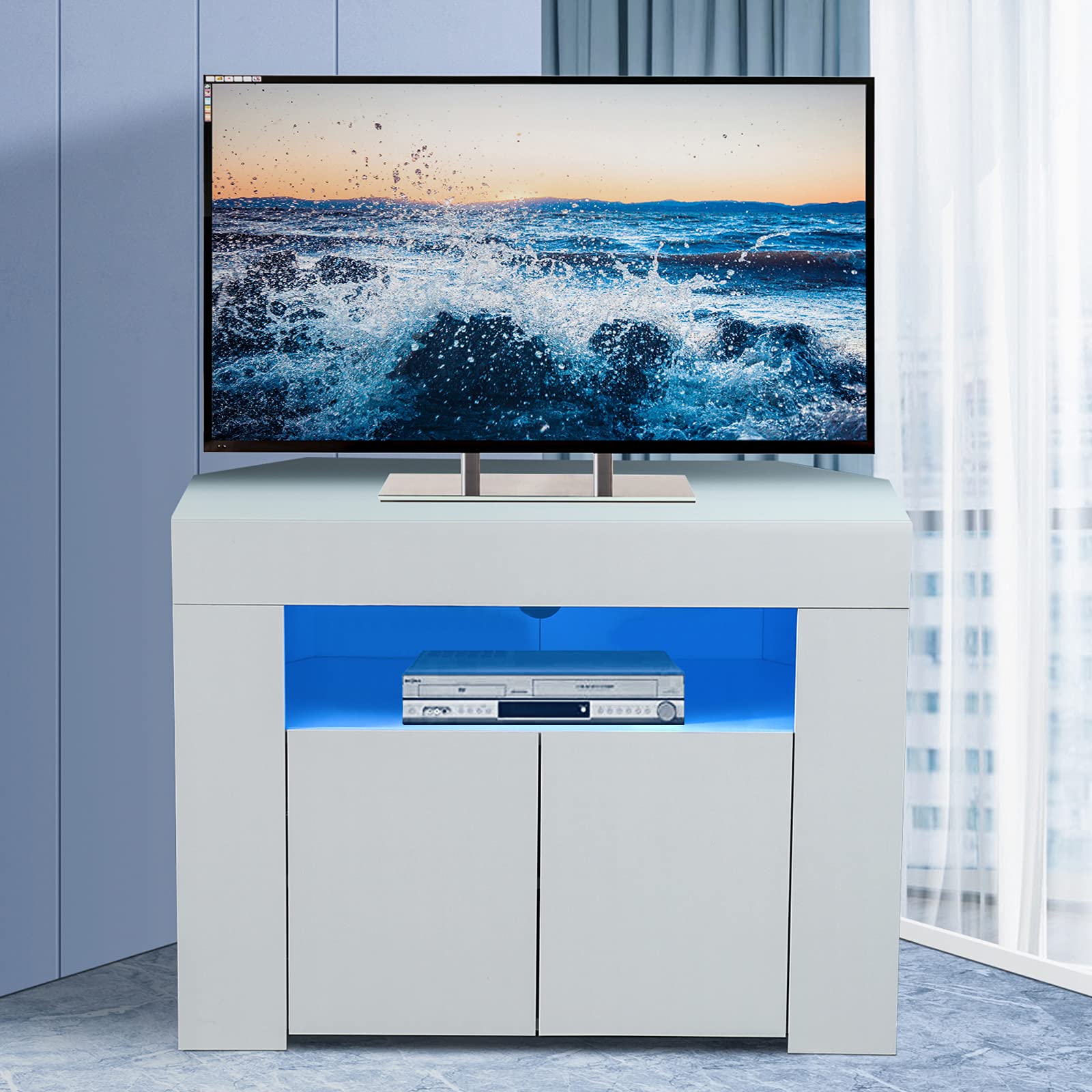 DripeX Corner TV Unit LED TV Stand High Gloss Media Console