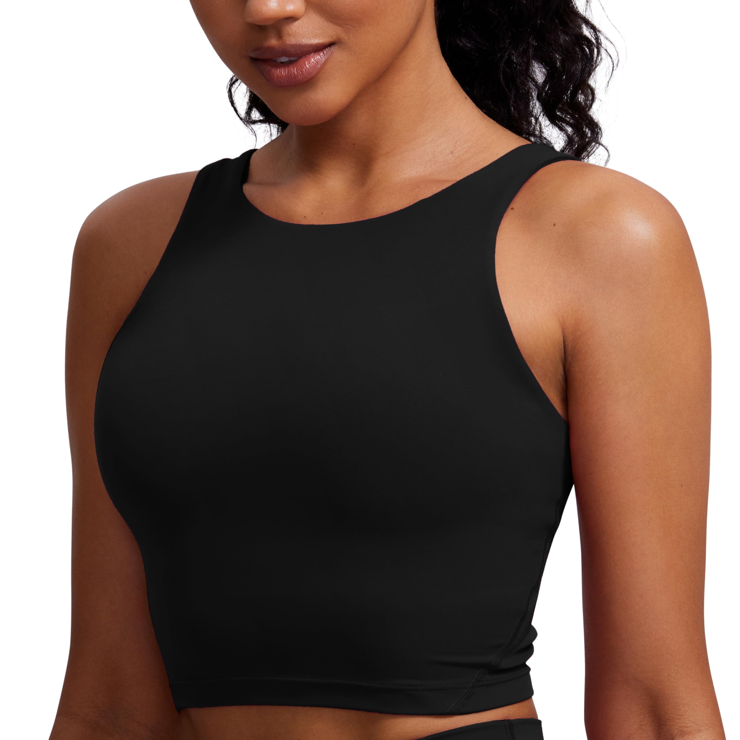 CRZ YOGA Womens U Back Sports Bras Padded High Neck Crop Workout Tank Tops