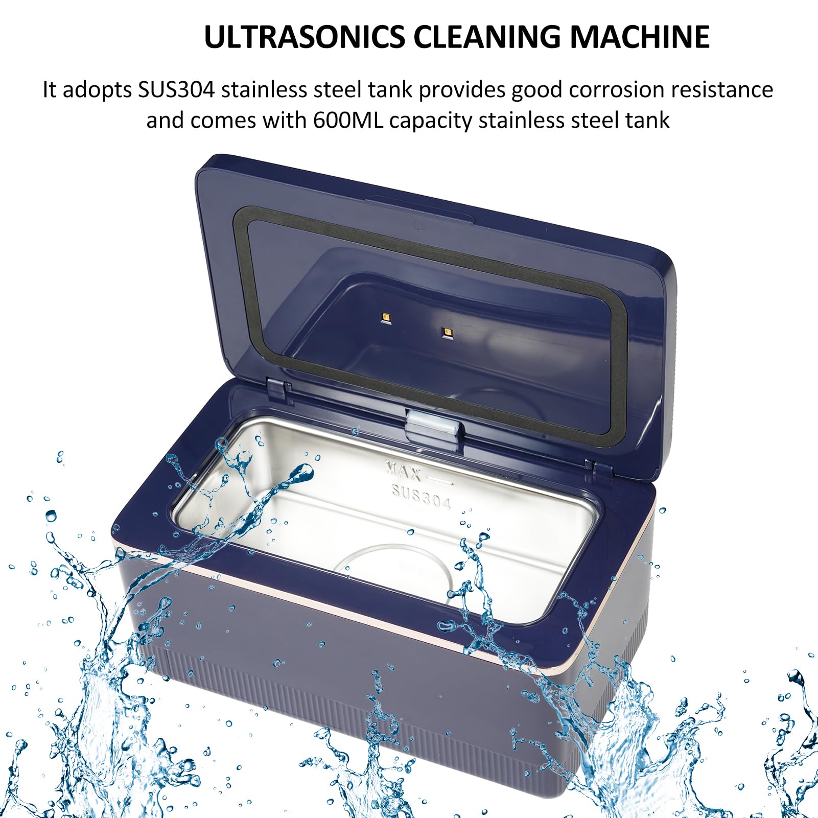 BLAIS Limpiador ultrasónico de joyas Limpiador ultrasónico doméstico UV de 600 ml Máquina limpiadora por ultrasonido portátil de 43 KHz con 2 modos para limpiar joyas, anteojos, relojes, anillos, mone