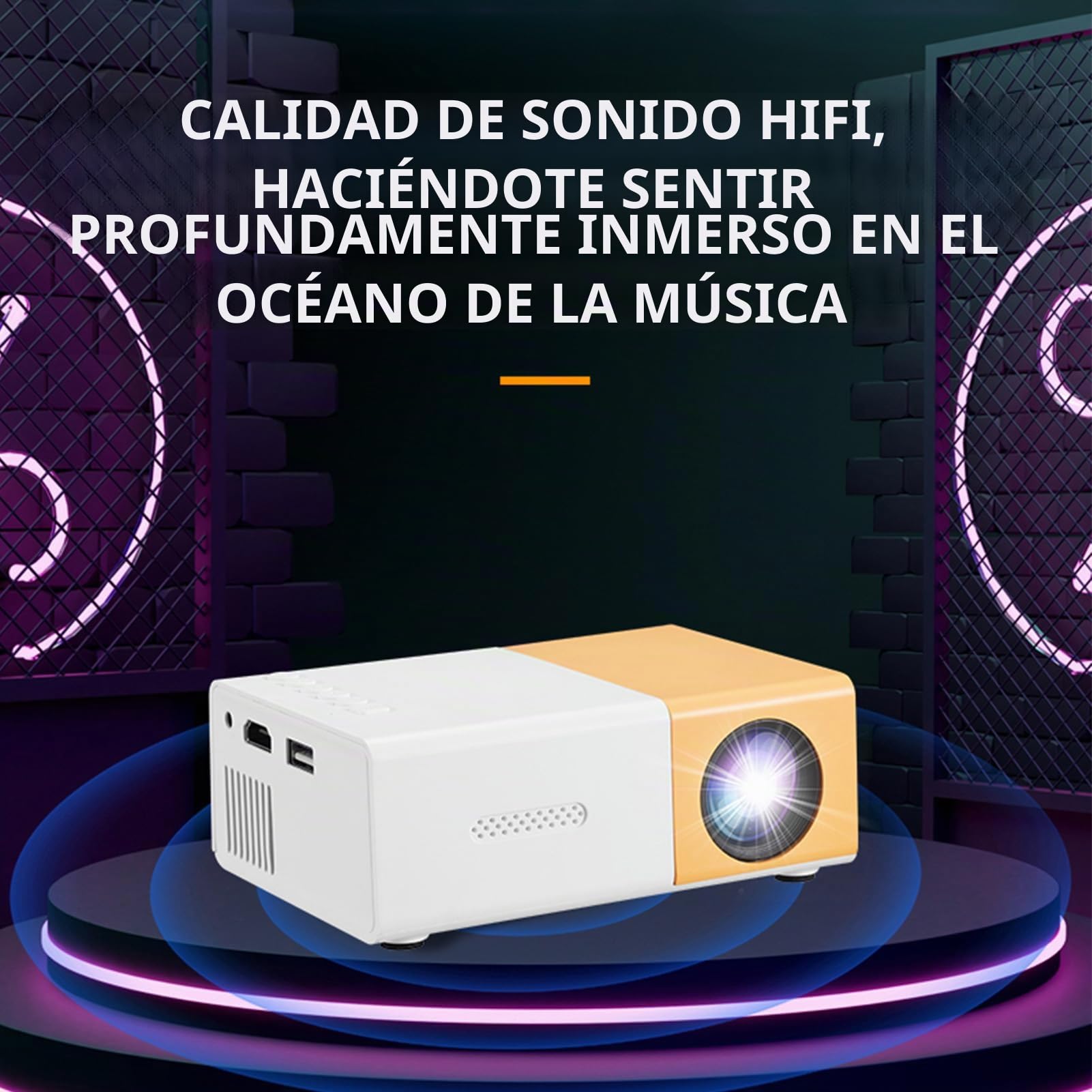 Mini Proyector, Proyector Portátil de 1080p, Proyector de Películas de Brillo de 6000lm, Manual de Corrección Automática de Foco 100 '' Proyector Al Aire Libre Compatible para
