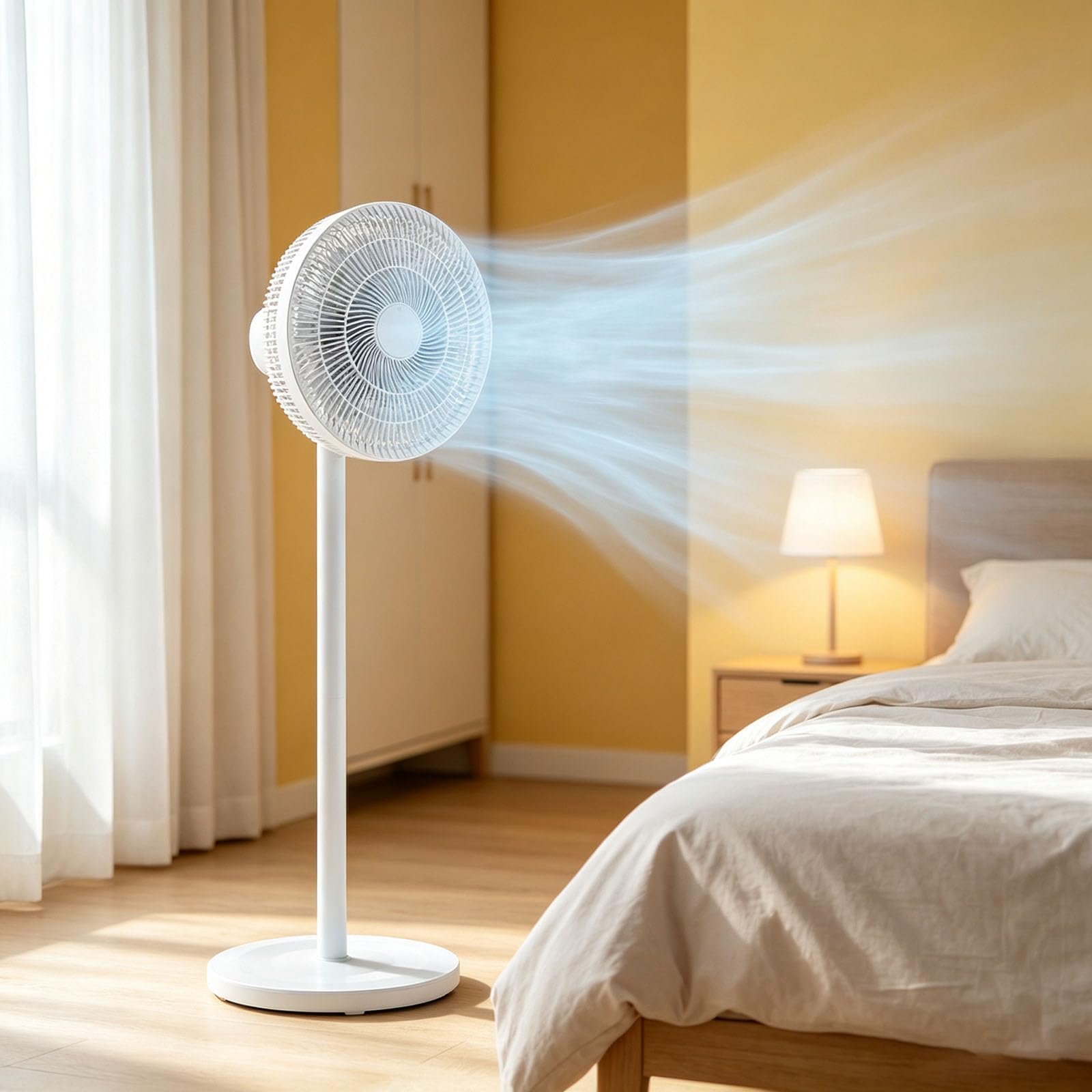 Ventilador de Pie Silencioso Blanco 50 W, 3 Velocidades | 30 cm, 91 cm Altura, Oscilación Automática, Doble Uso: Mesa o Pie, Base Estable, Hogar y Oficina