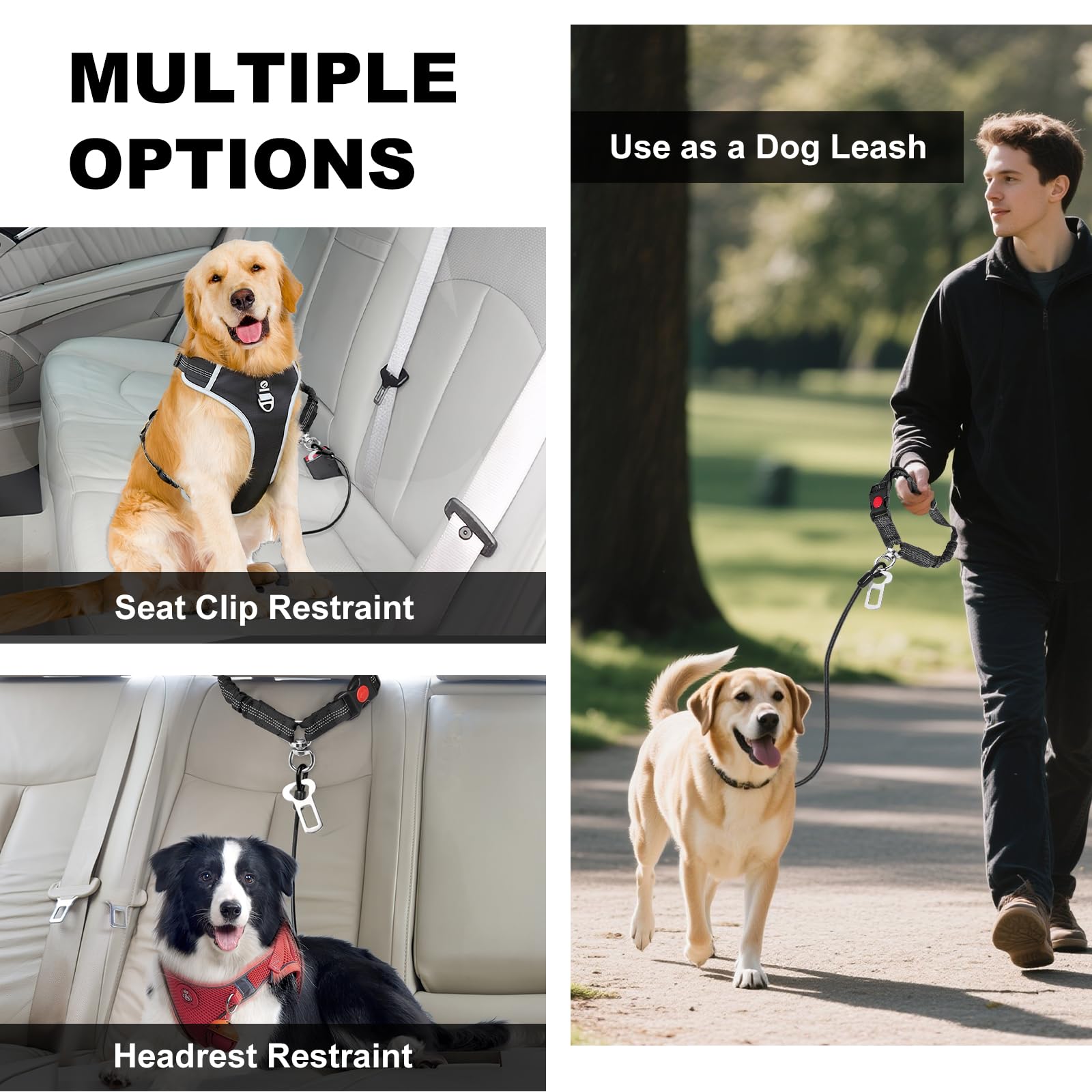 Dog Seat Belt for Car,Chew Proof Dog Car Seat Belt,2 in 1 Car Harness for Dogs Safety Seat Belt,Heavy Duty Pet Seat Belt for Medium & Large Dogs Chewer - image 5