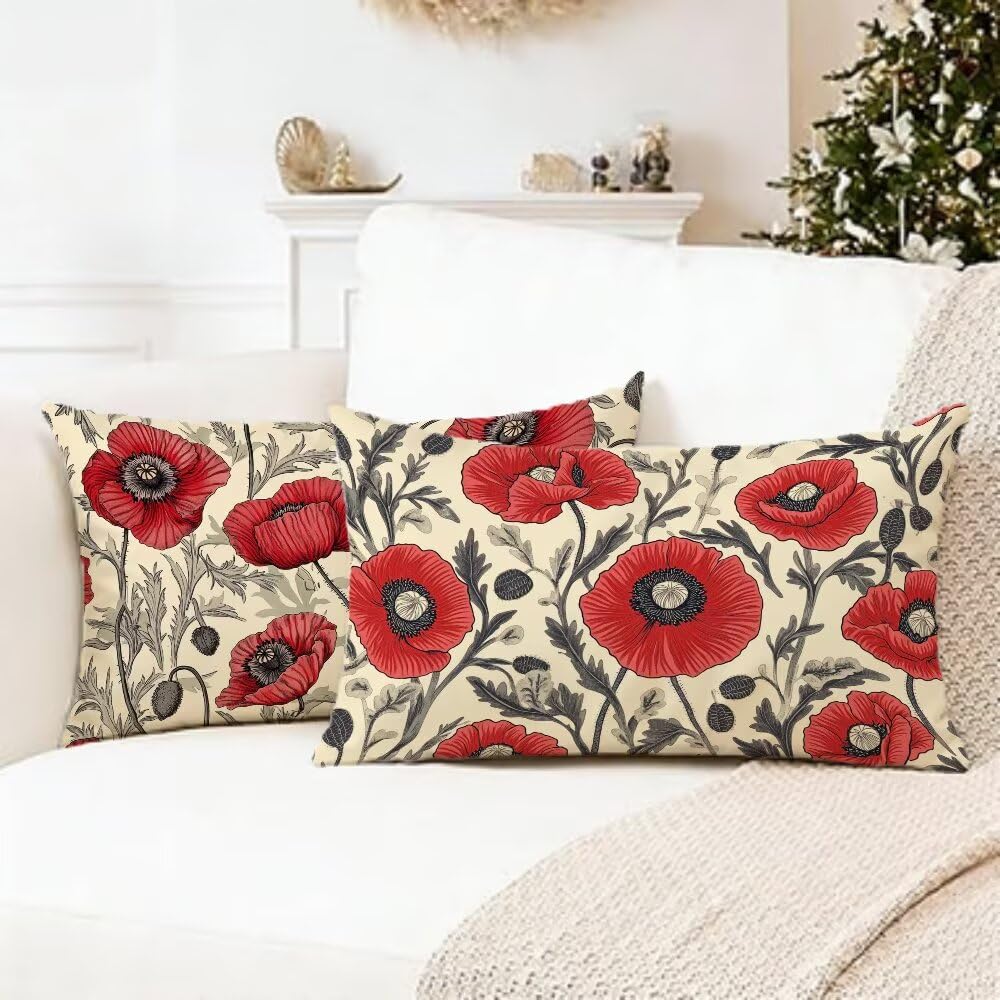 Housse Coussin Rouge Taie Oreiller 70 x 90 cm Lot de 2,Coussins Décoratifs Crème avec Fermeture Éclair Lnvisible Coussin Canapé,Double FaceVelours/Lin,pour décoration Maison,Cadeau Homme 0R-959