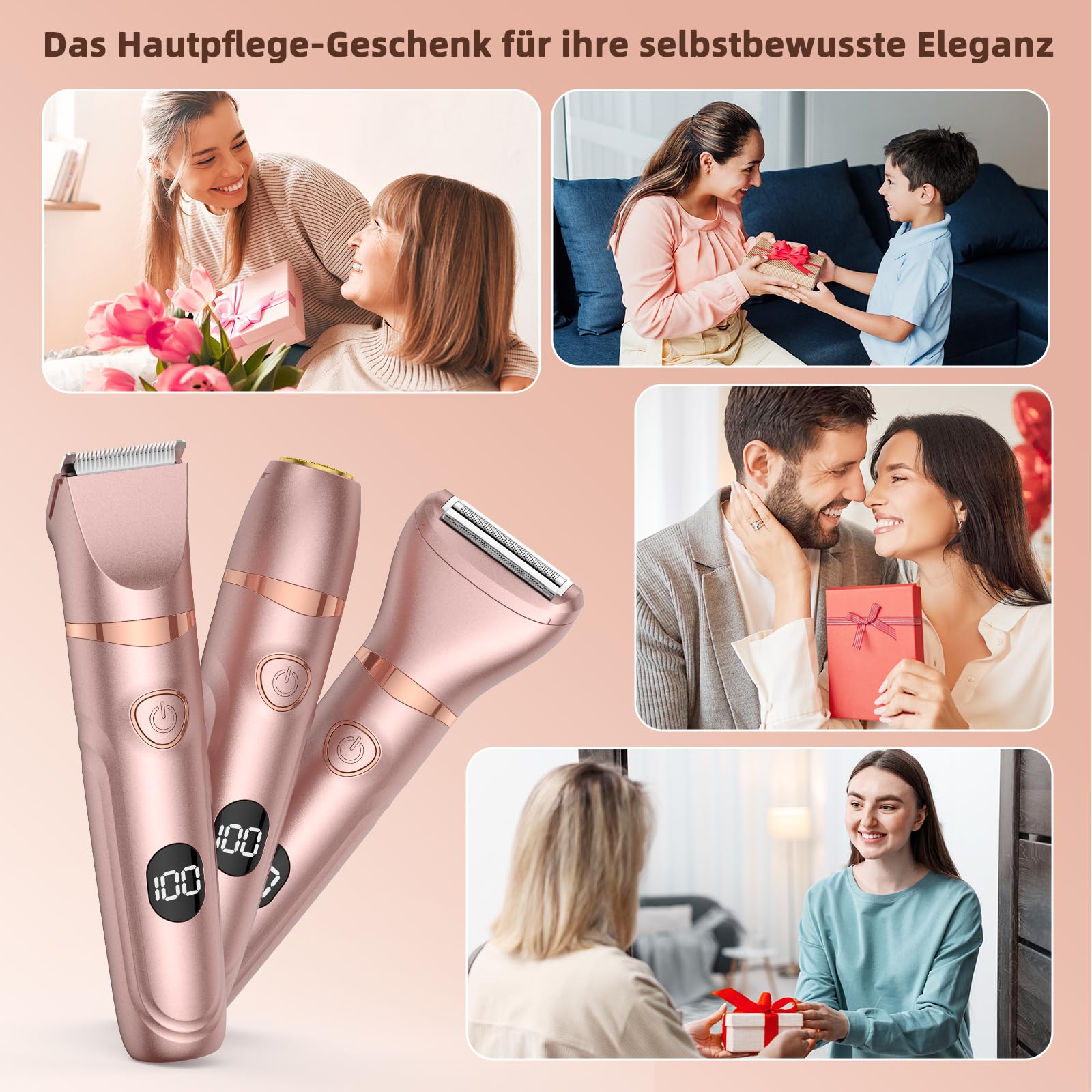 Lady Shaver für Frauen, 3-in-1-Bikini-Trimmer für Frauen zur Nass- und Trockenanwendung, elektrischer schmerzfreier Rasierer für Beine, Körper, empfindliche Haut