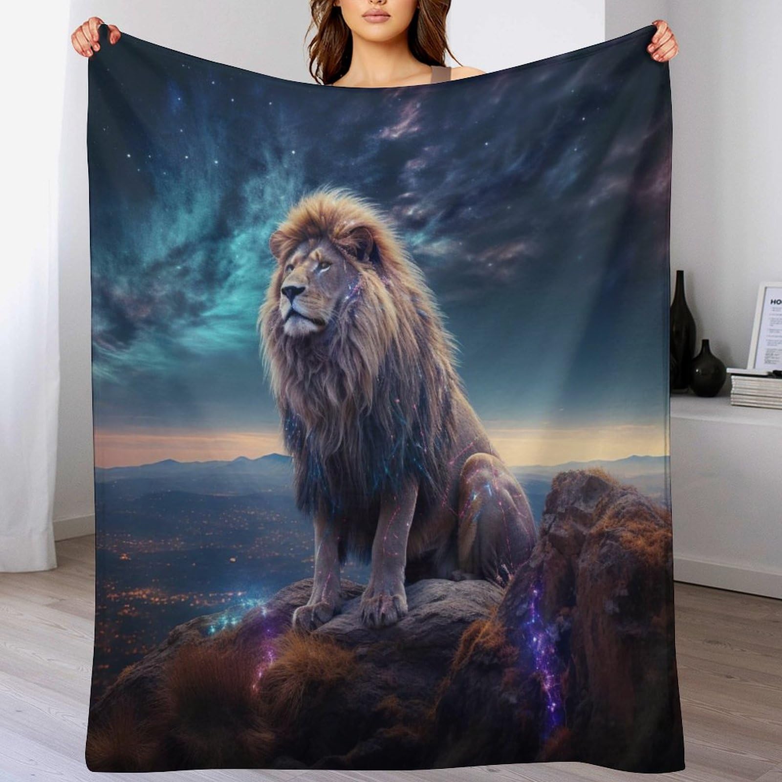 Couverture Lion en flanelle polaire douce 130x180 cm chaude pour lit et canapé