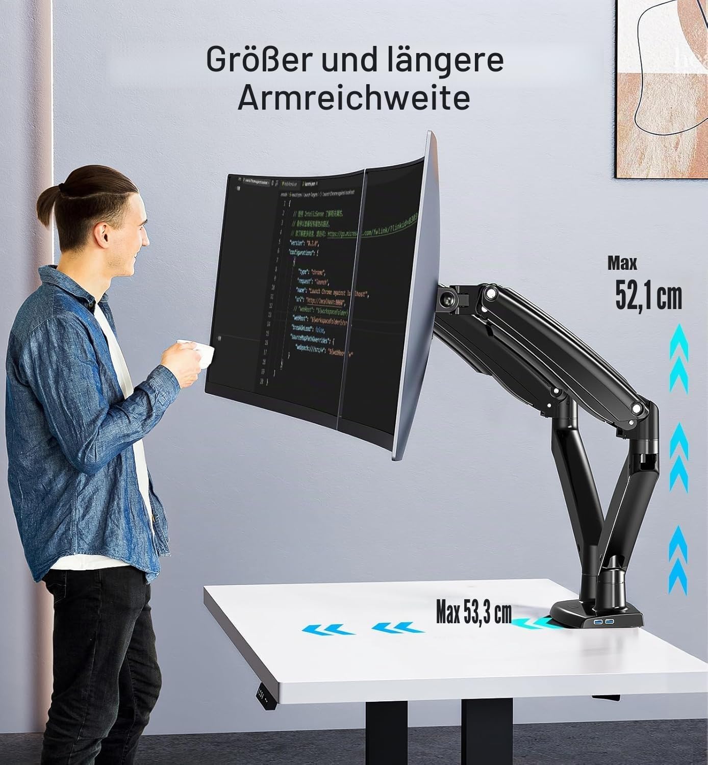 HUANUO Monitor Halterung 2 Monitore für 13-40 Zoll Bildschirme, Dual Monitor Arm, Gaming Monitorständer VESA 75 & 100 mm, C-Klemme und Tüllenbefestigung, Erhöhte Tragfähigkeit von 2-12 kg