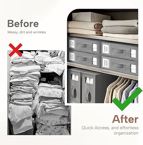 Miniatura 2 de Criusia Organizadores y Almacenamiento de Sábanas de Cama, Paquete de 6 Cajas Organizadoras de Armario de Ropa Blanca Plegables – Soporte de Ropa