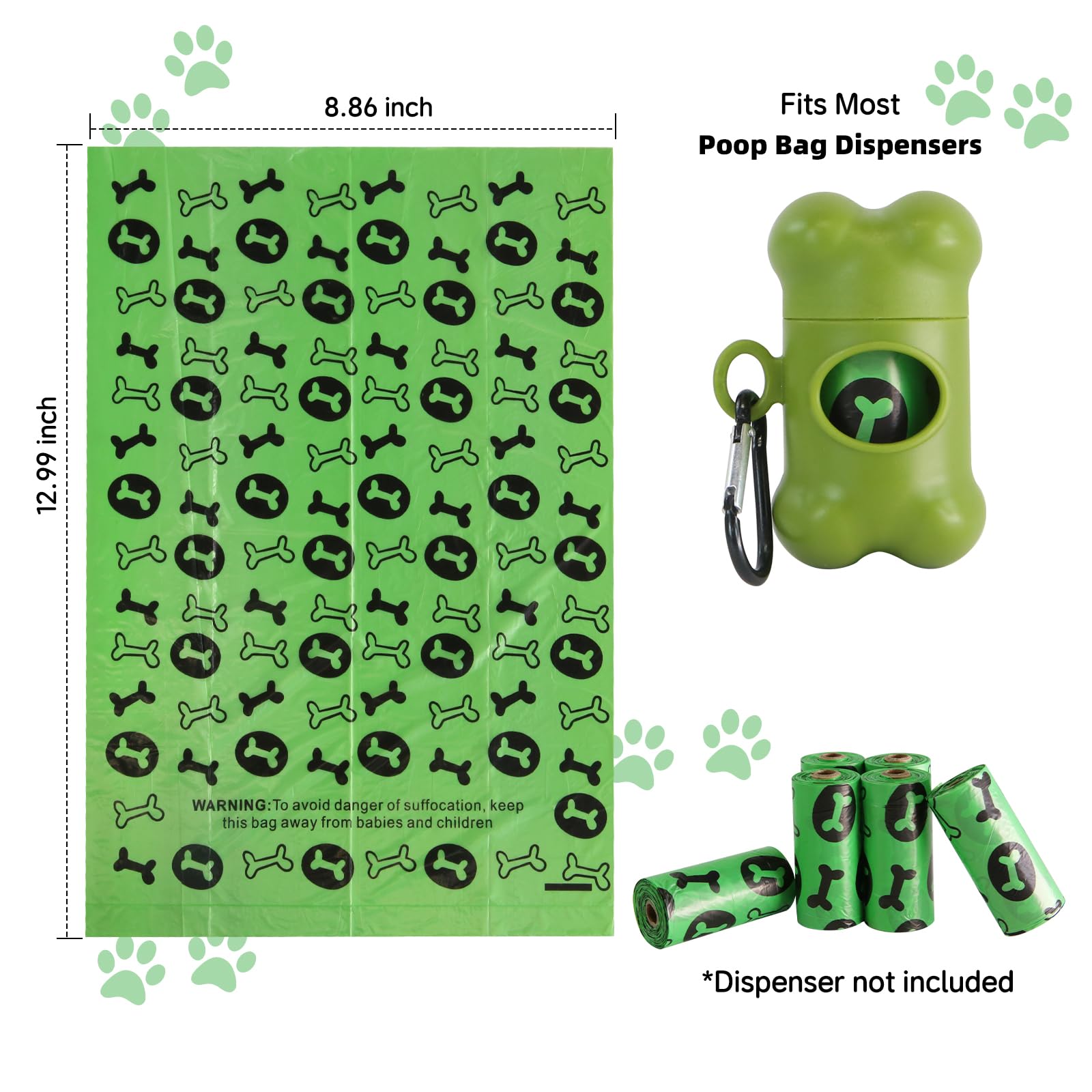 OIRLVCE Dog Poo Bags 540 Counts 36 Rolls Dog Poop Bags Rolls with Dispenser, Extra Thick Strong Leak Proof Dog Waste Bags, Green - Image 3