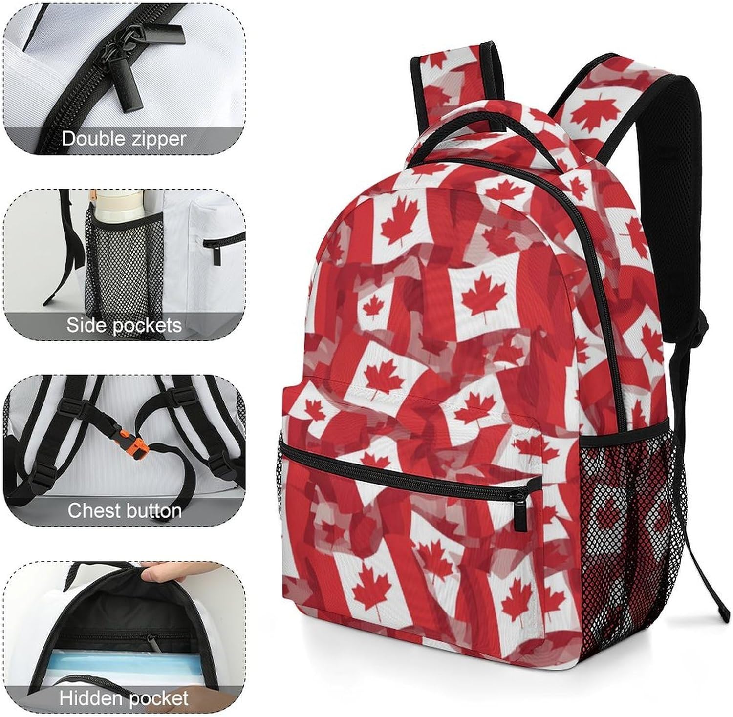 Waving Canada Flags Novelty Backpack Lightweight Printed Daypacks image 5