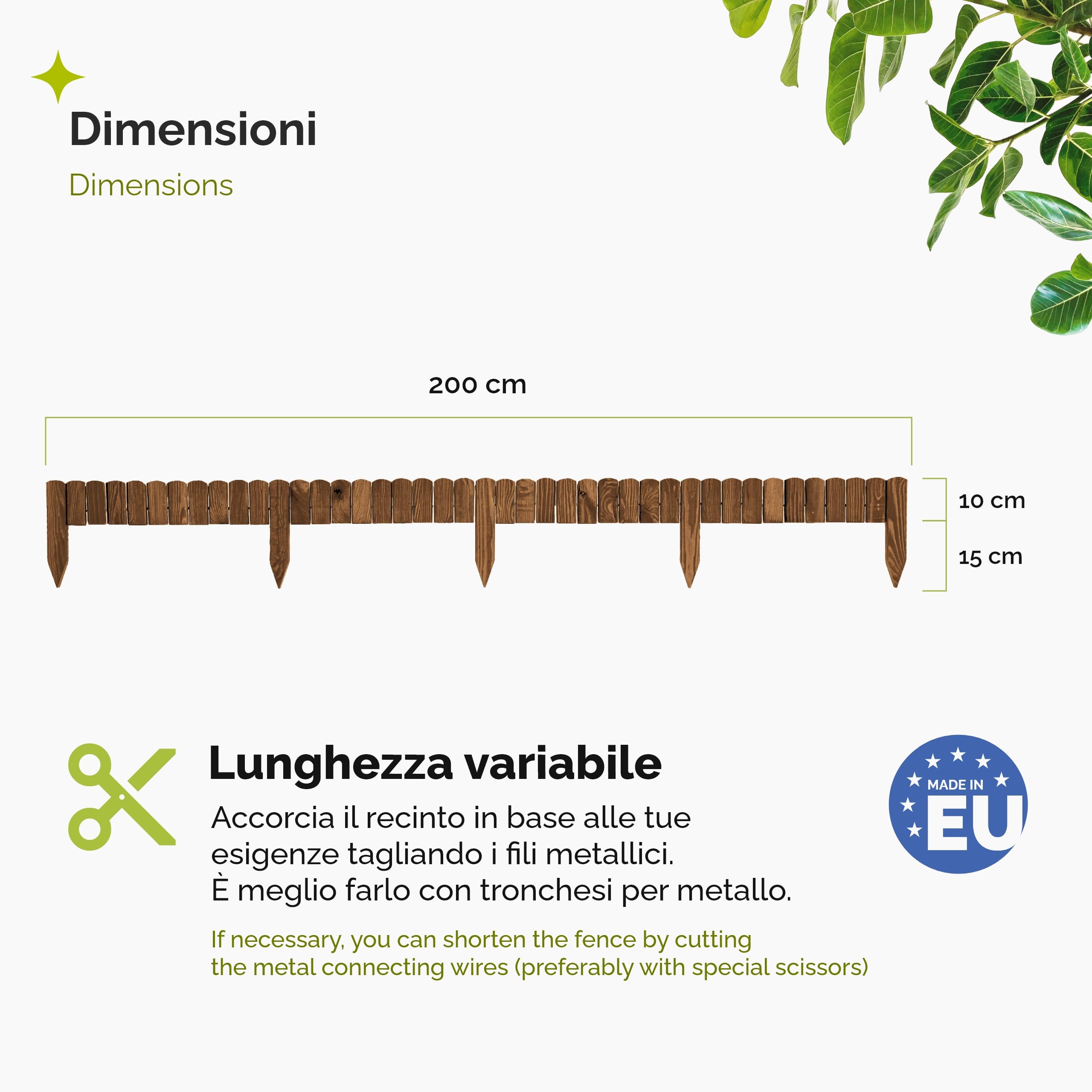 Garronda bordatura giardino bordura per aiuola staccionata in legno per giardino cordolo per aiuole Rollborder Recinzione Bassa Aiuola Lunghezza: 200 cm GD-0107 (Marrone scuro, Altezza: 10 cm)