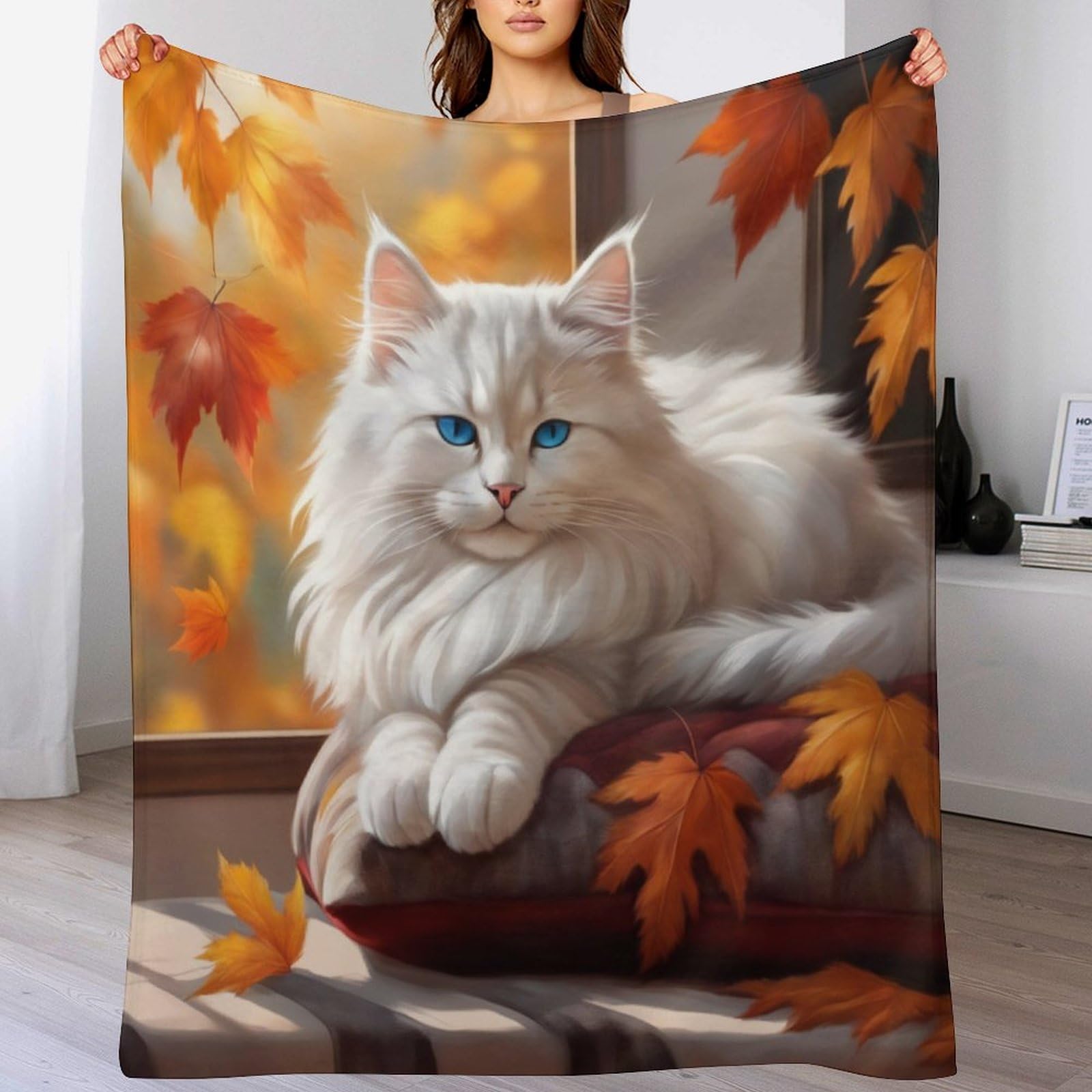 Couverture flannel chat mignon : plaid doux lit et canapé 130x150