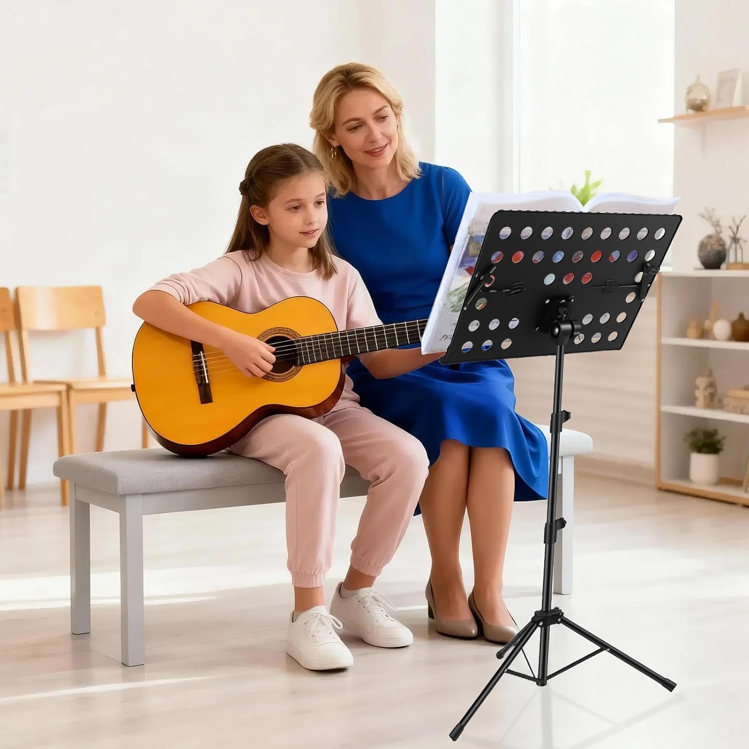 Portable Music Stand,Sheet Music Stand with Carrying Bag，30-56" Height Adjustable Music Stand for Sheet Music/Book/Laptops/Projectors