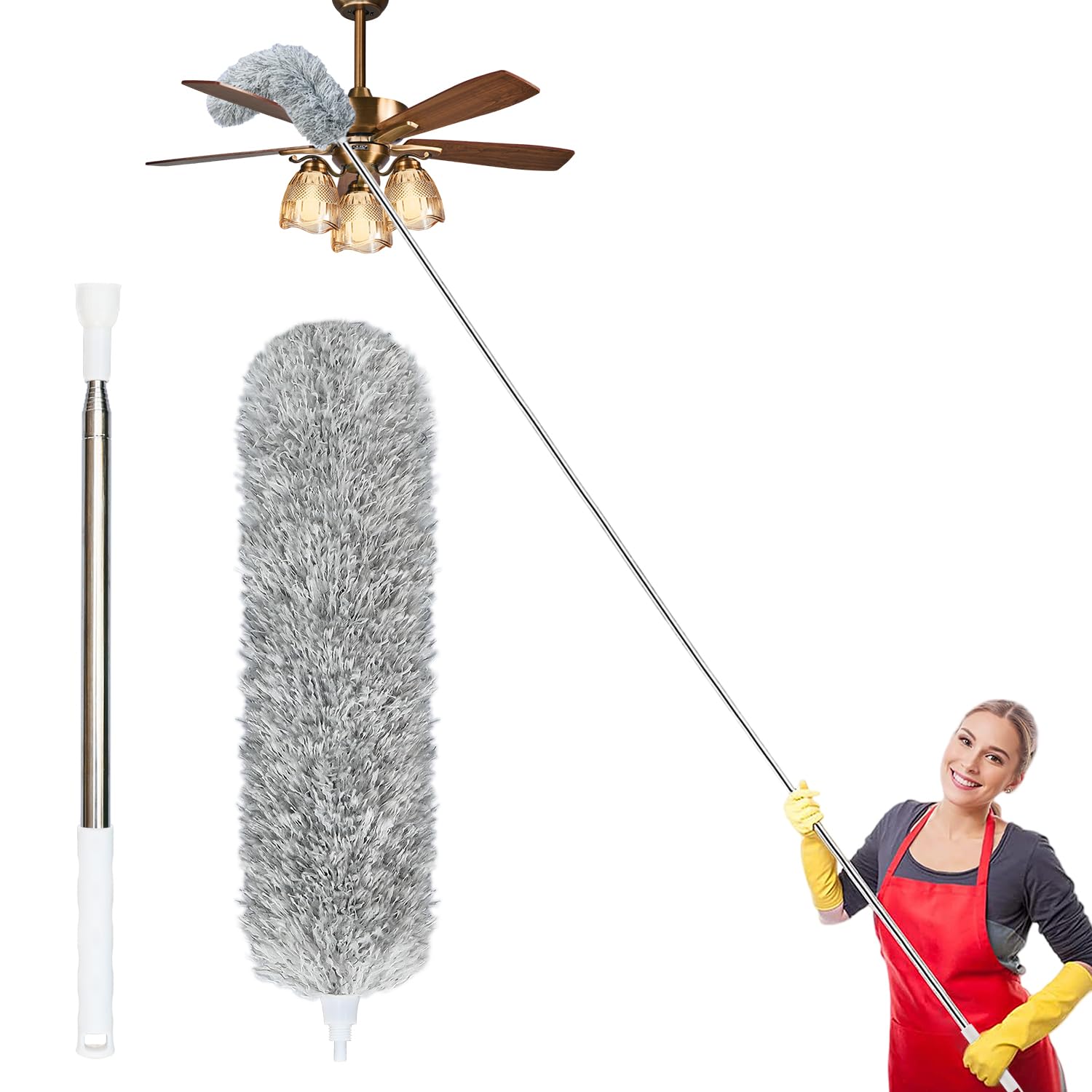 100-inch Extra-Long Dusters, Cleaner Tools with Extension Pole and Bendable and Washable Microfiber Head, Feather Duster for High Ceilings,Ceiling Fan,Furniture