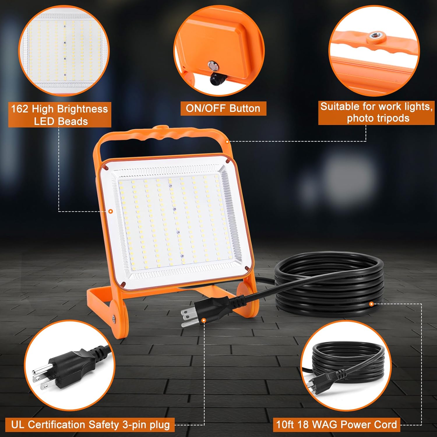 50W LED Work Light, 8000LM Super Bright Flood Lights,Adjustable Portable Temporary Work Light,IP65 Waterproof,5000K for Job Site, Workshop, Garage, Construction Site Lighting,2 Pack