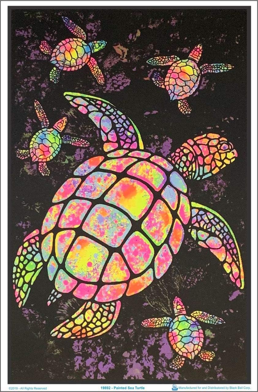 Painted Sea Turtles Blacklight Poster - Flocked - 23" x 35"