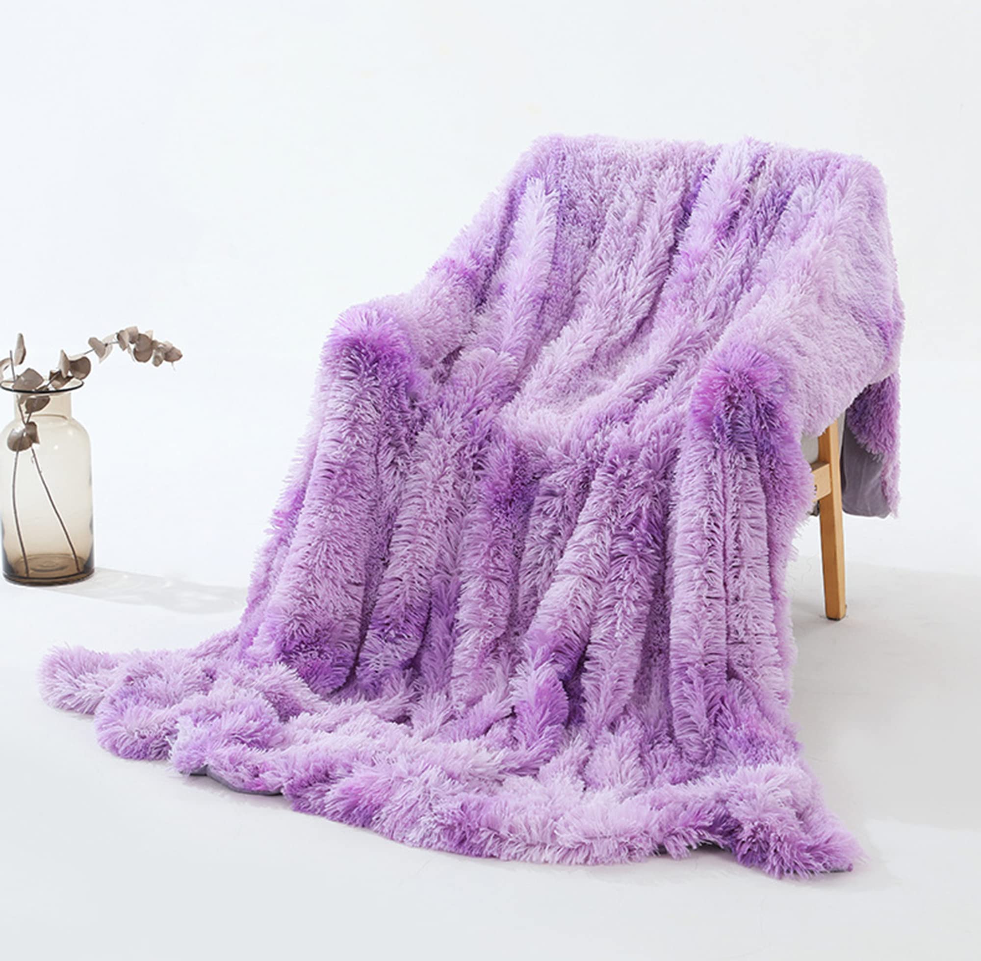 Coperta in finta pelliccia, per divano, letto, divano, decorativo, tinta unita, per letto matrimoniale, in peluche, per camera da letto, casa, ufficio, biancheria da letto (160 x 200 cm, viola)