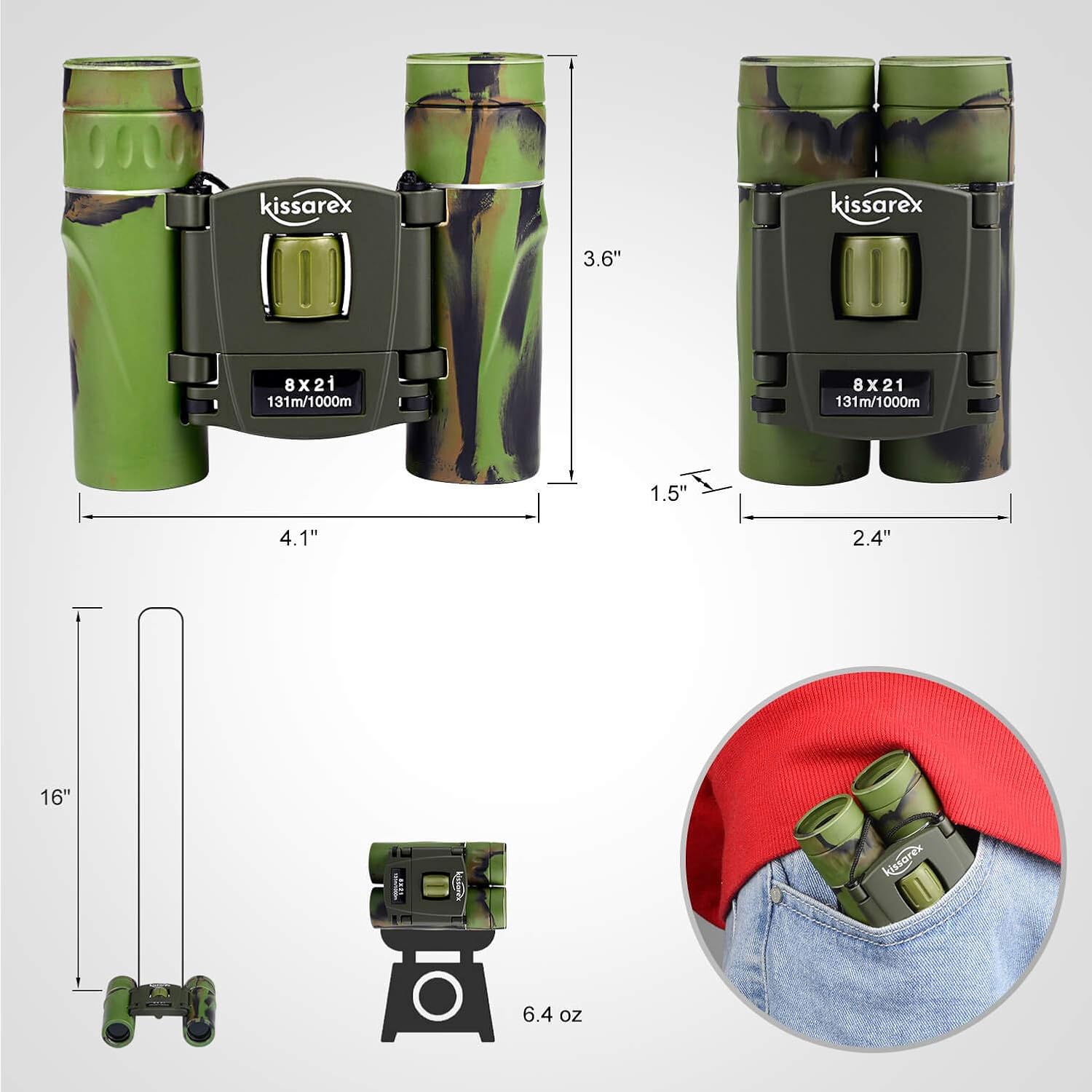 Kissarex Adults Compact Travel Binoculars: 8x21 Mini Small Size Lightweight Best Outdoor Theatre Tactical Hiking Kids Concert Sports Camping Low-Light Night Vision Waterproof : Electronics