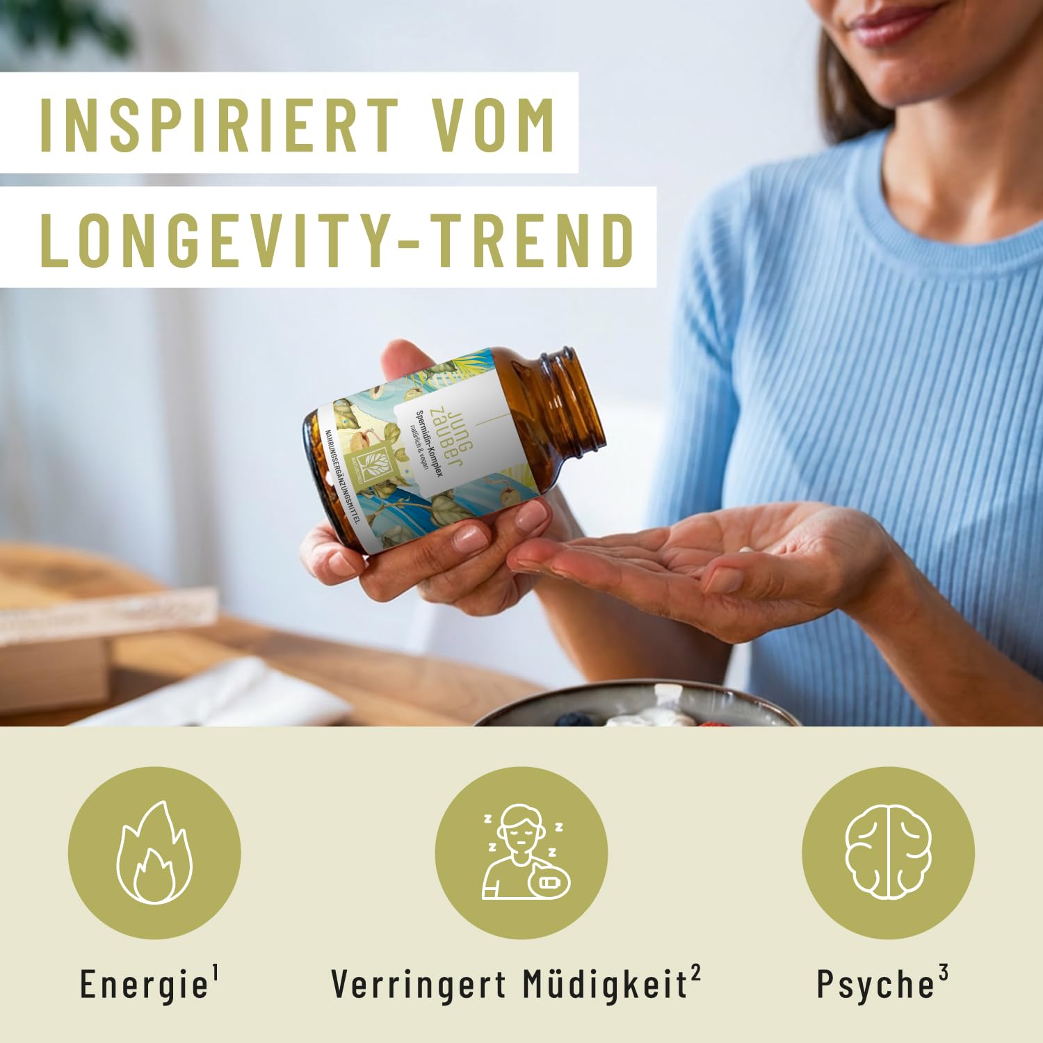 NATURTREU® Spermidin Kapseln hochdosiert mit hochwertigen Spermidin, L-Arginin, Bifidobakterien & Vitamin B6 - vegan - 120 magensaftresistente Kapseln - in Deutschland produziert & laborgeprüft