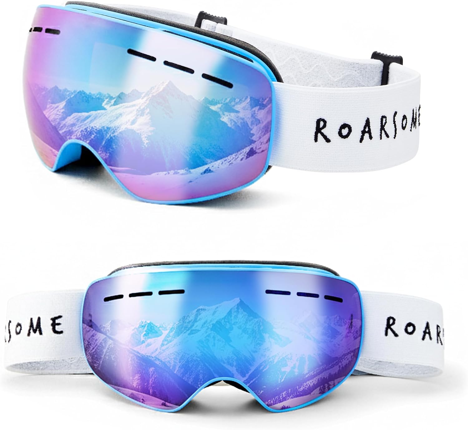 Roarsome Kids Ski Goggles – Anti-Fog Snowboard Goggles with UV Protection, OTG Design, and Adjustable Strap for Boys & Girls
