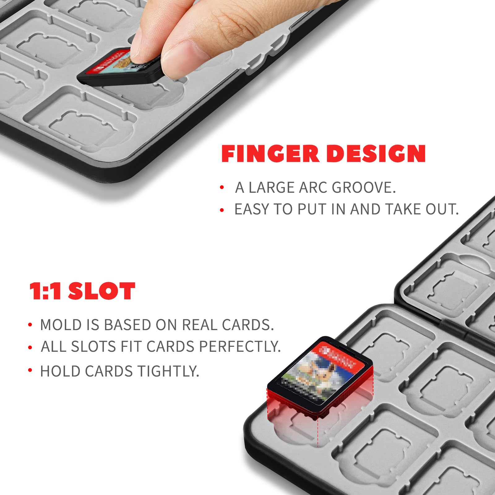 doepeBAE Custodia per Schede di Gioco, Custodie Giochi Switch, Switch Game Card Case, Scatola per Carte con Fodera in Silicone, Con 24 Slot per Cartucce di Gioco e 24 Slot per Schede SD (24I) - 3