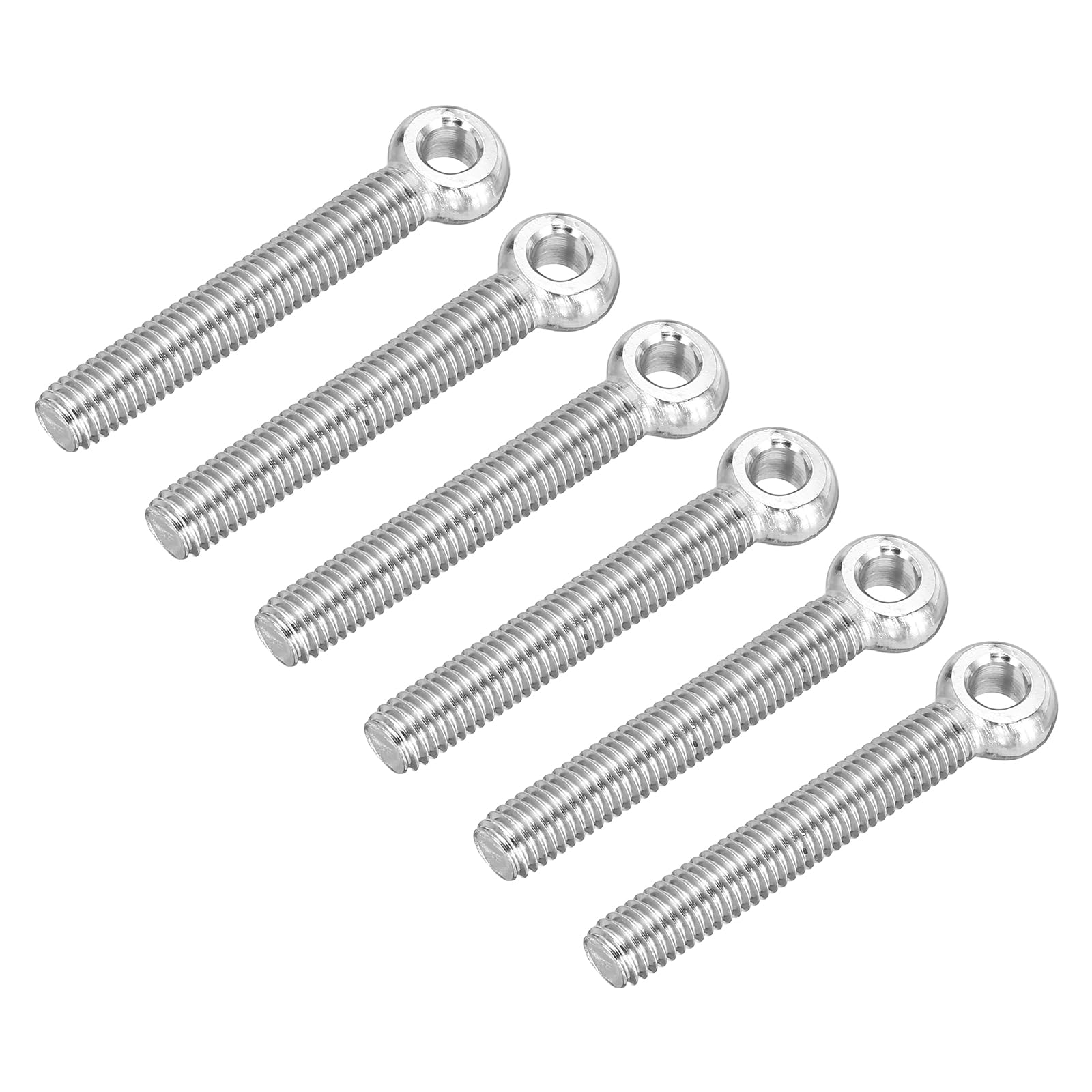 Defanex M8 x 50mm Shoulder Swing Lifting Eye Bolt, 6 Pcs 304 Stainless Steel Full Thread Machinery Fisheye Eye Hole Rigging Bolt for Home Renovation Pipeline Gate Valves, Silver — image 1