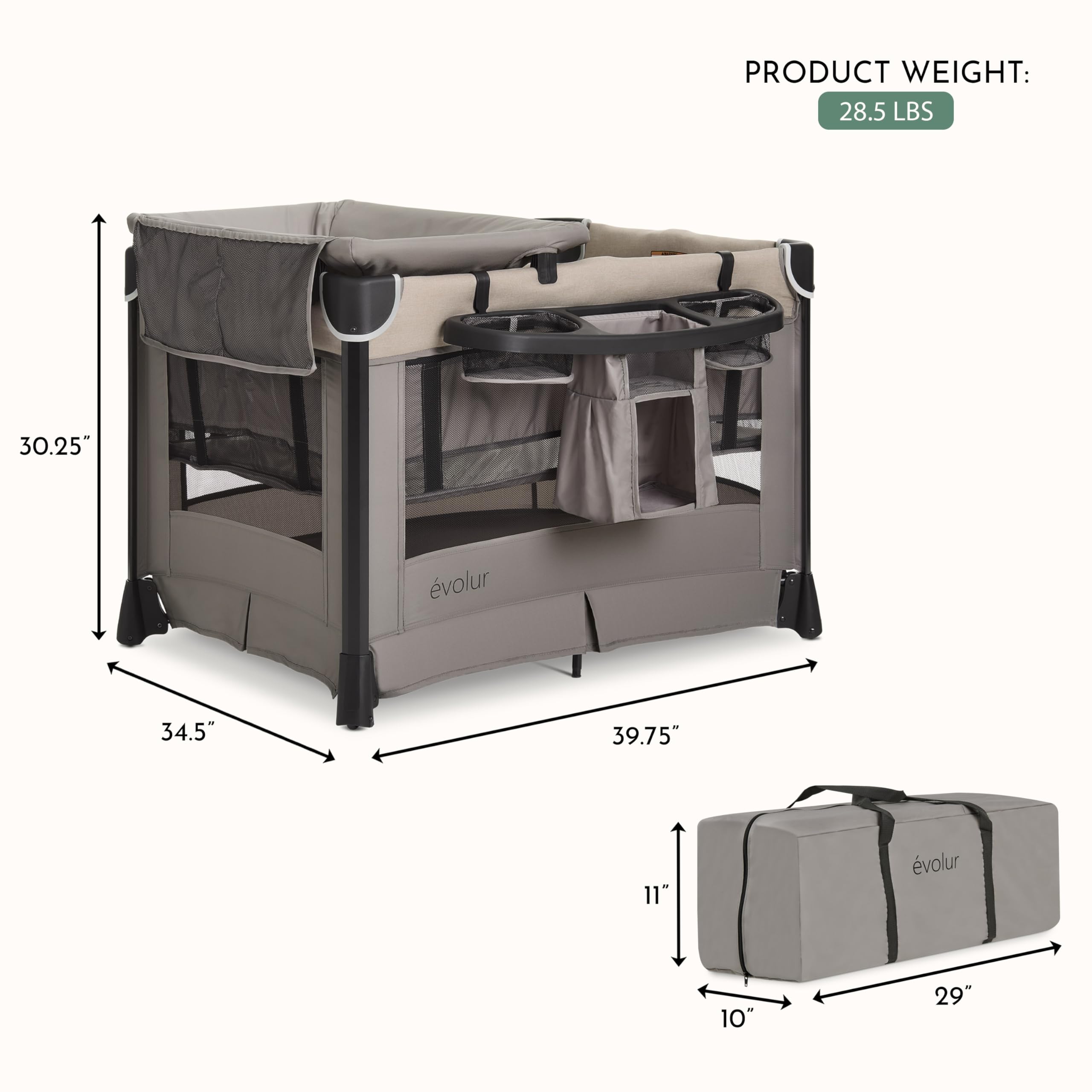 Evolur Cozy Cove Deluxe Playard in Biege