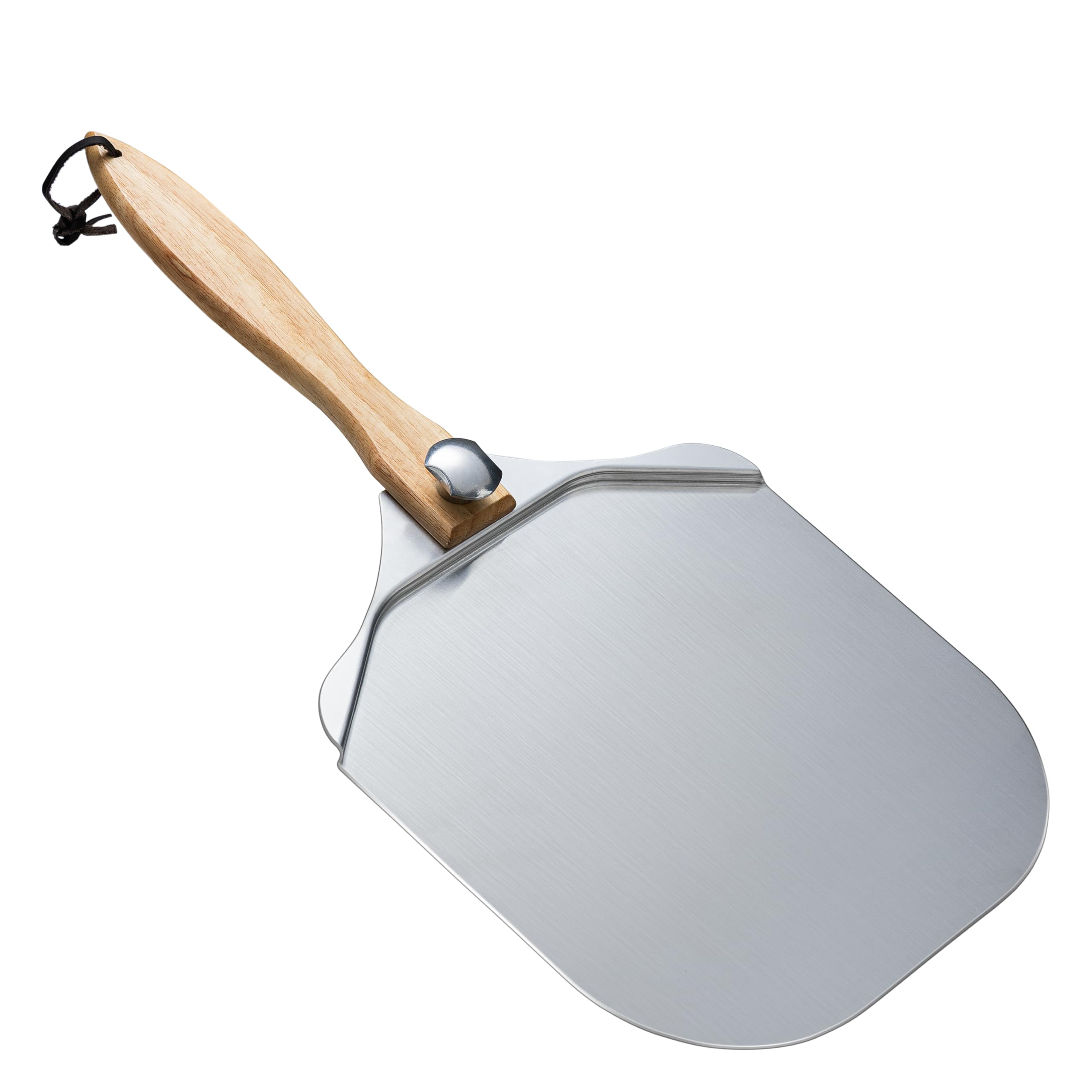 12 Inch Aluminum Pizza Peel with Foldable Wood Handle - Effortless Storage Pizza Paddle Spatula for Oven, Baking Homemade Pizza &amp; Bread, Premium Metal Pizza Board