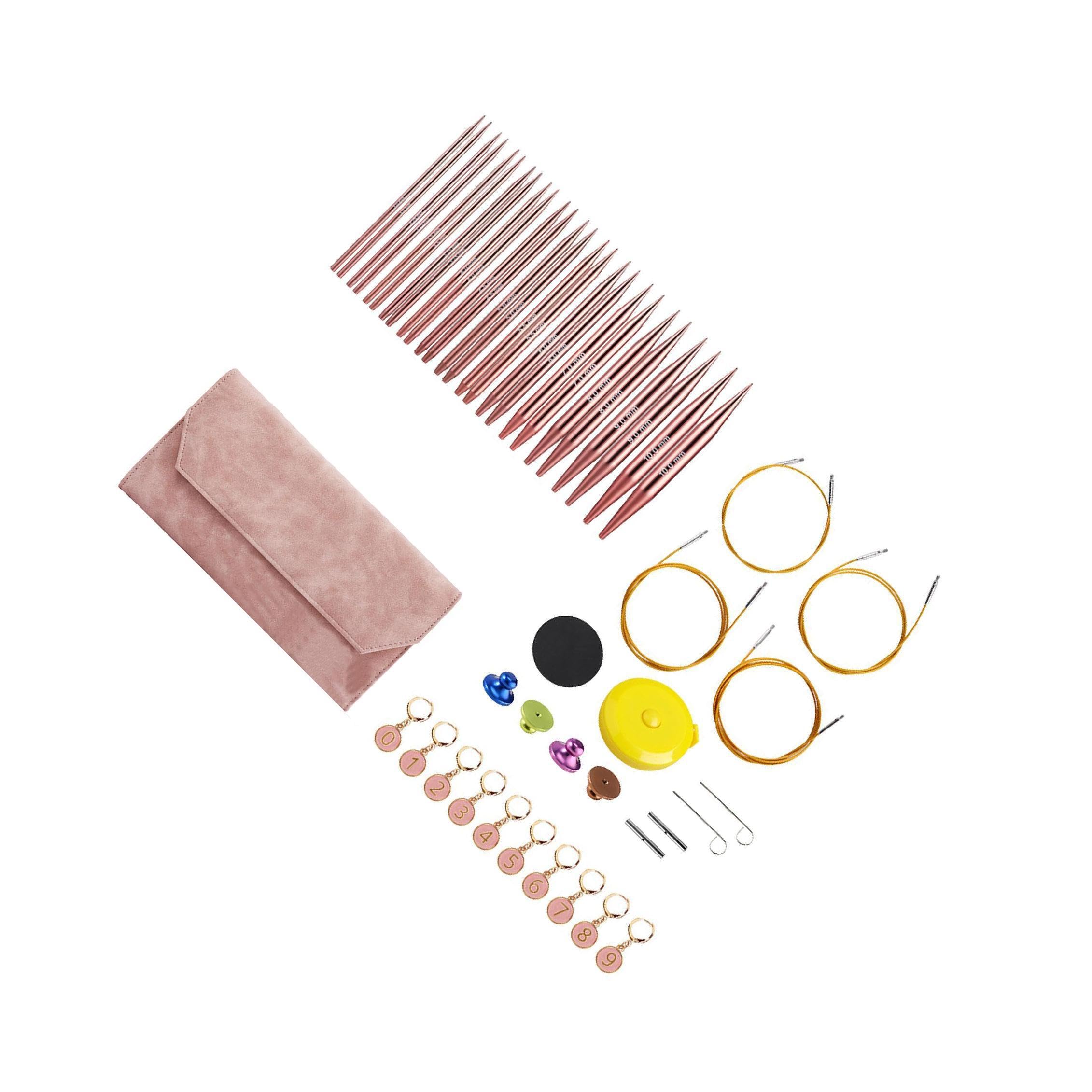 YIXANNX Auswechselbares Rundstricknadel Set, stabile Stricknadel,Rosa | praktisch zum Nähen und Weben, Bambus Rundstricknadeln