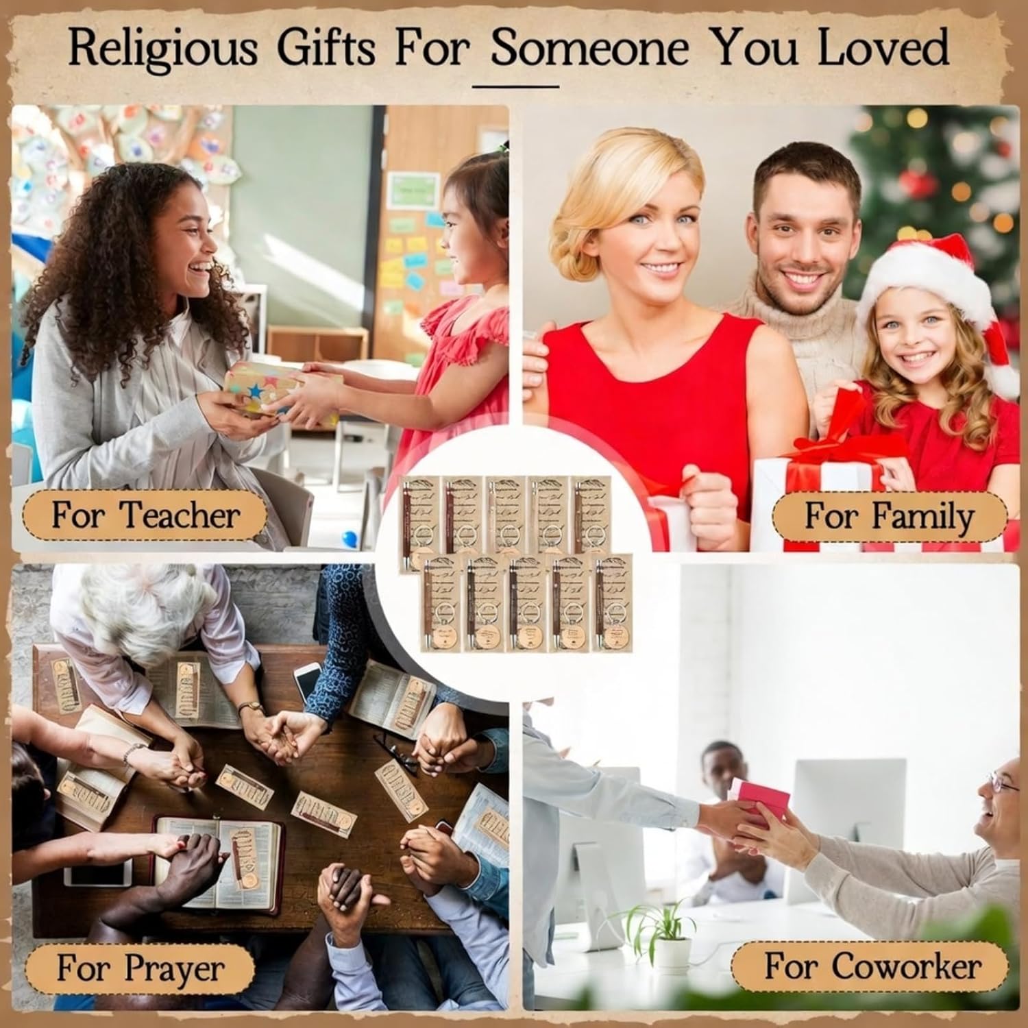 Lincia 20 Sets Mother's Day Christian Gifts Bulk Inspirational Bamboo Pens Bible Verse Scripture Bookmarks Christian Keychains Religious Church Gifts for Women Men Church Group Member Sunday School