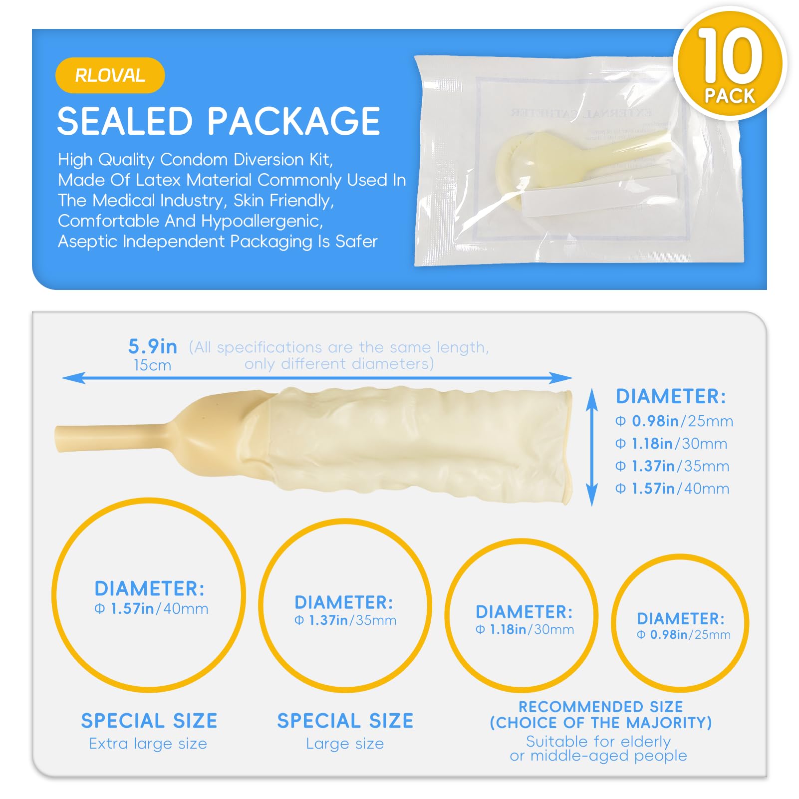 External Catheter Set - 10 Condom Catheters & Urine Bags -4