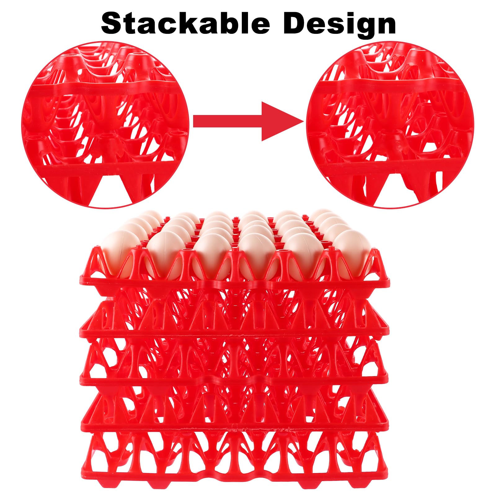 CYEER Lot de 20 Plateaux à Œufs en Plastique Rouge, Alvéoles pour 30 Œufs Empilables, Casier Lavable pour Élevage de Poules, Transport et Vente sur Marché (Capacité 600 Œufs)