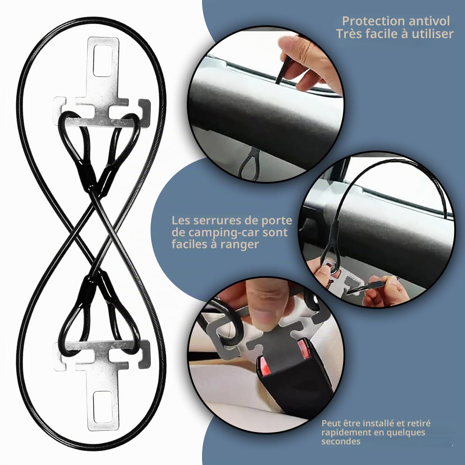 Lot de 2 protections antivol pour camping-car, sécurité de porte coulissante de 60 cm, protection anti-effraction