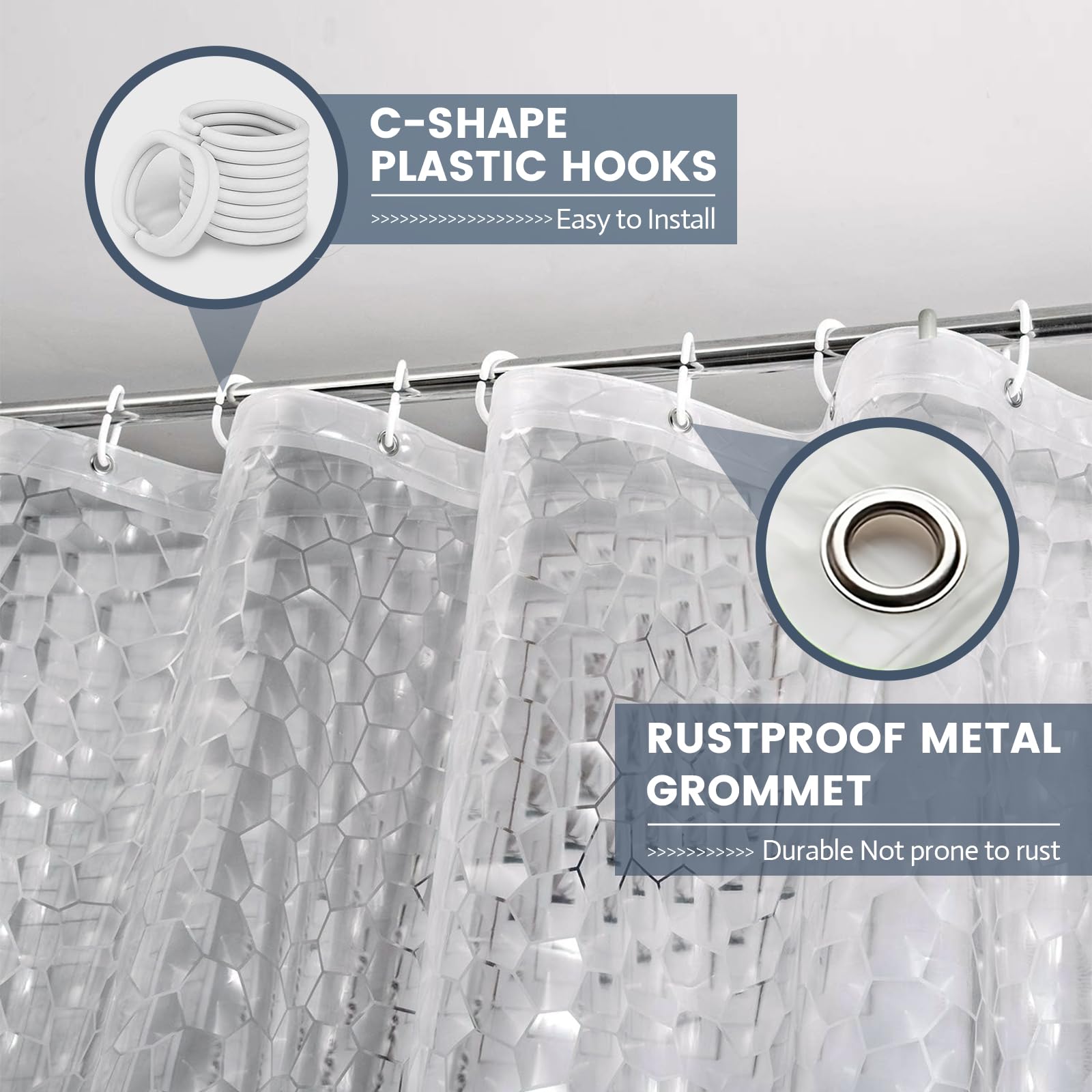 Aeici Shower Curtain White Waterproof Shower Curtain for Bathroom Bath W240 X H200 cm, Eva Water Cube, W 94.5" x L 78.7" (1 Panels) - Image 3