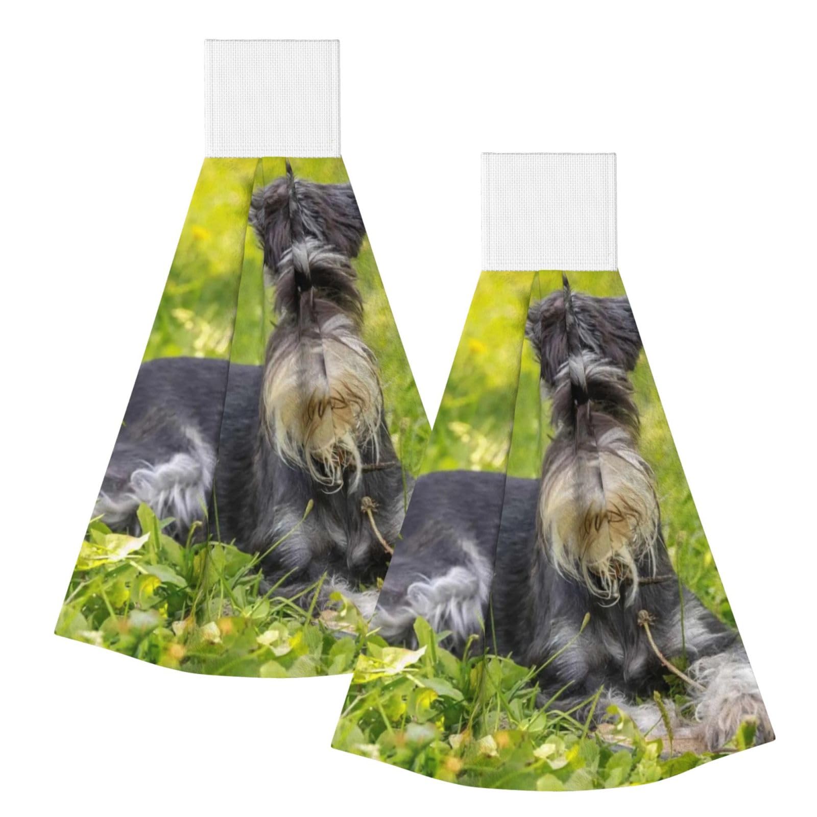 DOPKLNA Miniature Schnauzer, 2 Pcs Hanging Coral Fiber Hand Towels for Bathroom, Absorbent Kitchen Towels