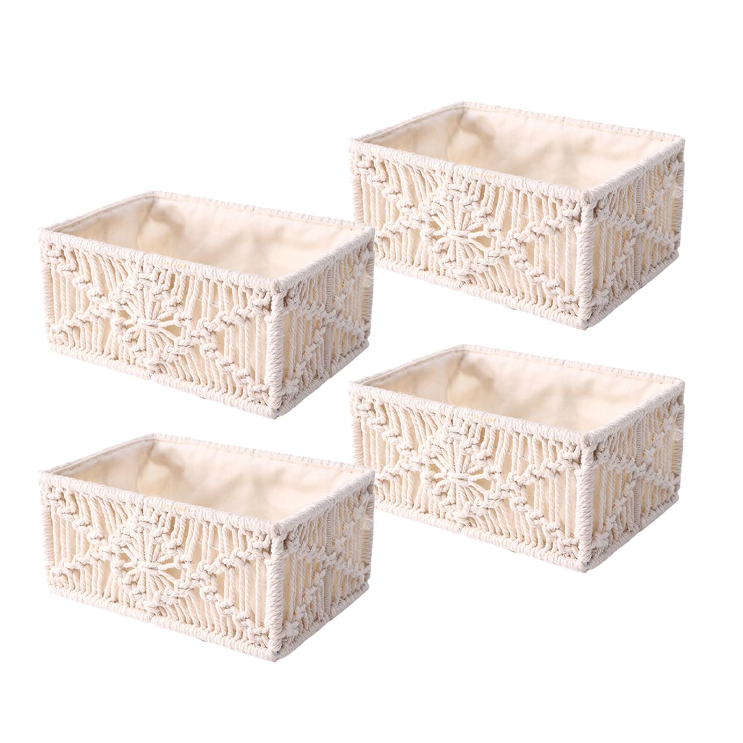 4 Stück Makramee Aufbewahrungskorb, Boho Geflochten Geschenkkorb, Handgemachte Gewebte Dekorative Arbeitsplatte Schrank Organizer Für Badezimmer-WC-Arbeitsplatte