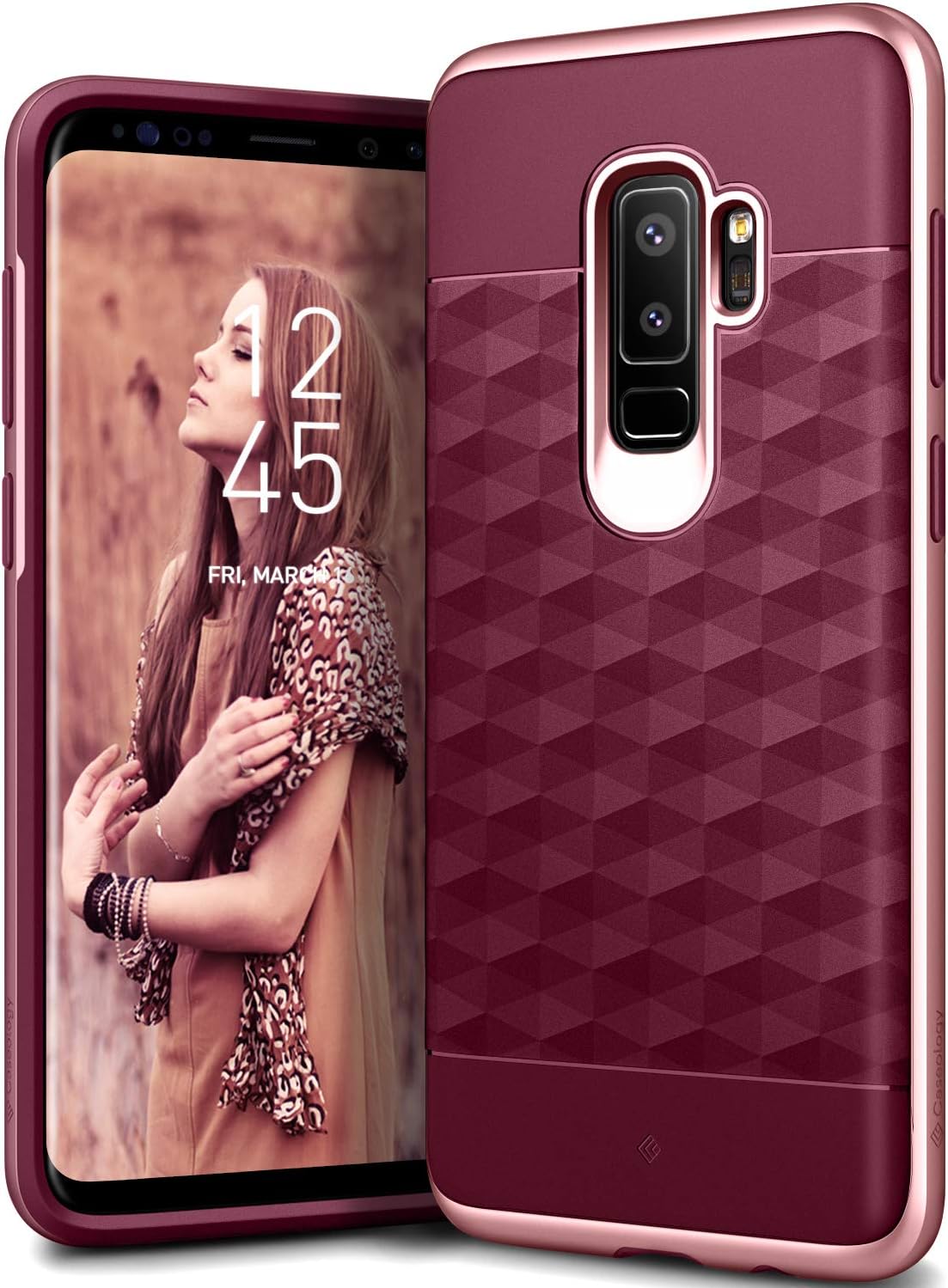 Caseology Parallax for Galaxy S9 Plus Case (2018) - Award Winning Design - Burgundy/Rose Gold