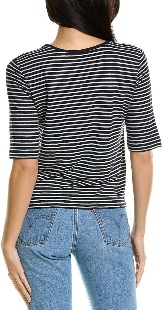 Vince Women's Striped Linen Elbow SLV Crew - Image 2