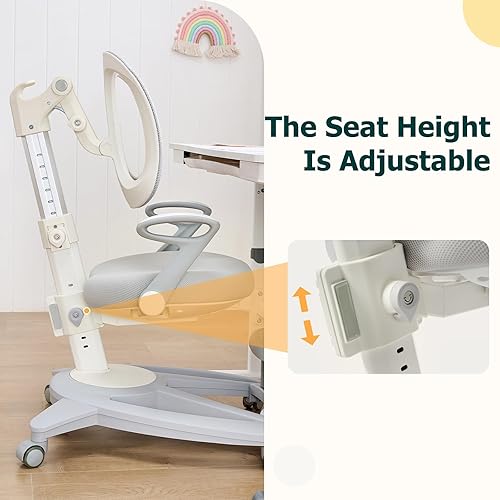 Miniatura 7 de Silla de escritorio ergonómica para niños con reposapiés y asiento ajustable en altura, multifuncional para estudio, trabajo y comedor, cojín cómodo