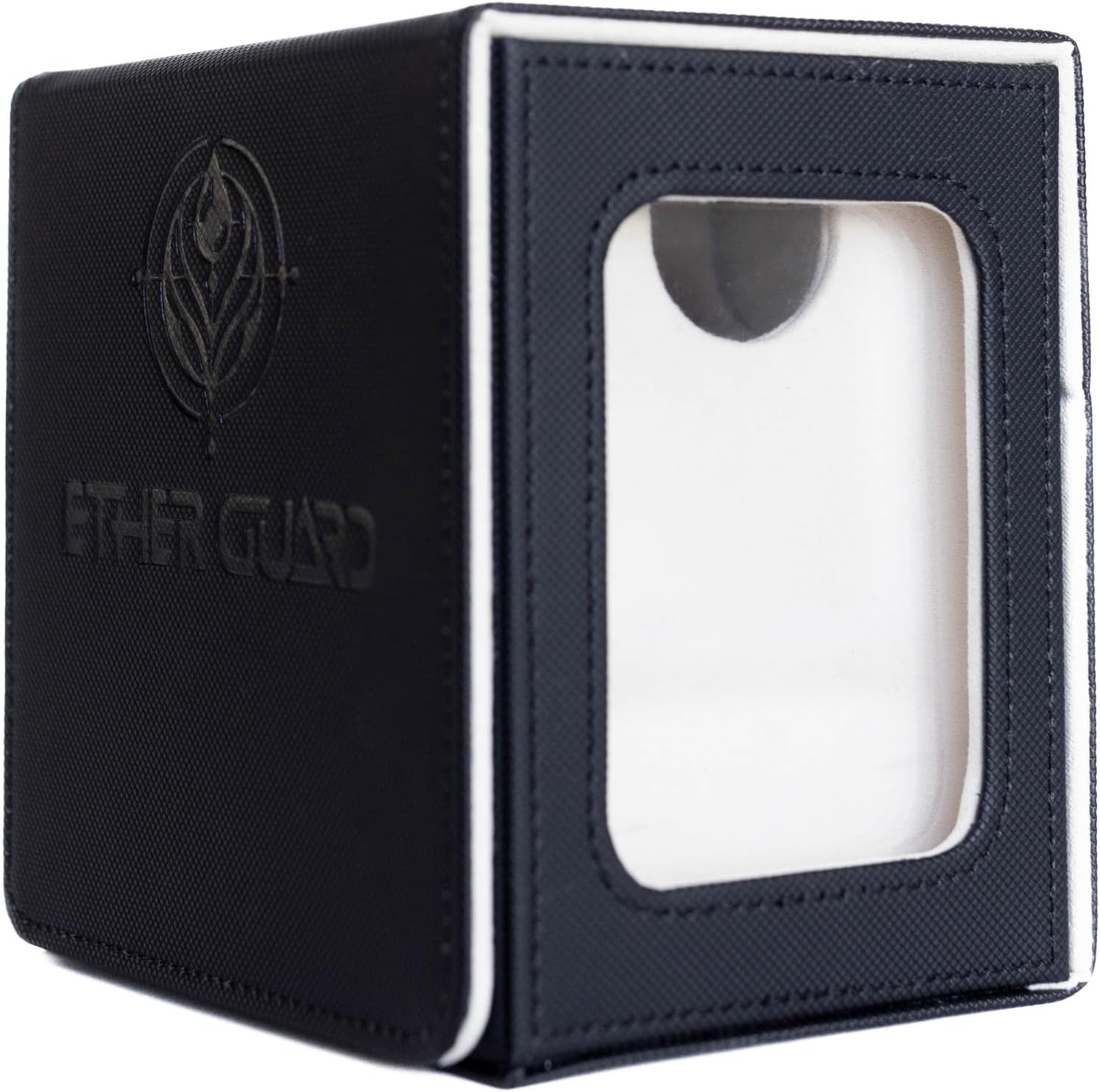 Card Deck Box for MTG Commander, PTCG, Includes Display Window, 35 pt Magnetic Holder, Dice Tray, 2 Dividers, Holds 100 Double Sleeved Cards (White)