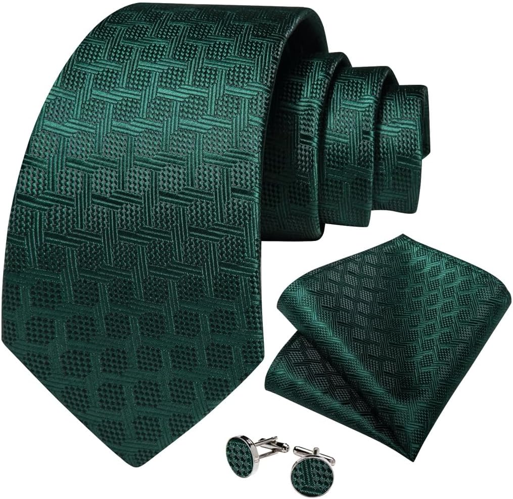 Men Neckties Plaid Solid Men's Ties Sets Handkerchief Cufflinks Business Wedding Party Accessories Silk Necktie