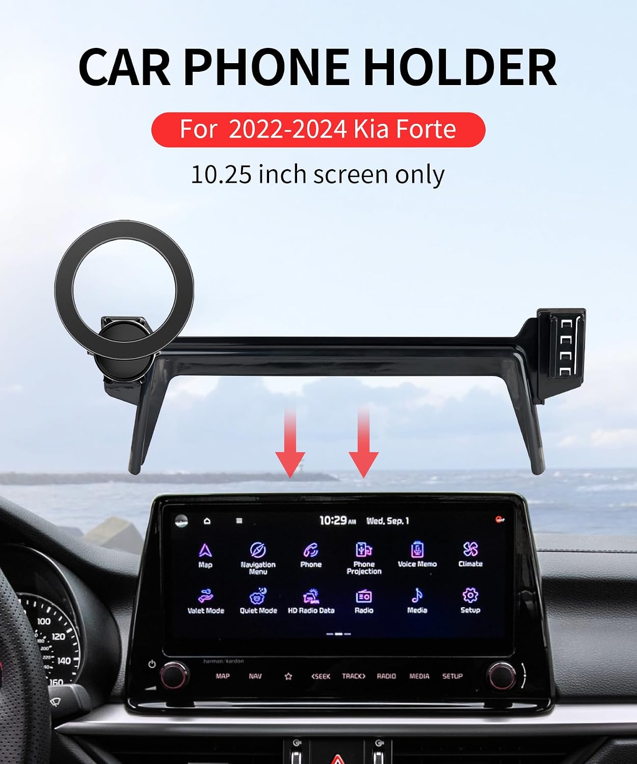 Car Phone Holder for 2022-2024 Kia Forte Accessories 10.25-Inch Screen Fixed Clip, 360° Rotation Phone Mount Compatible with MagSafe, Cell Phone Holder Does Not Affect Air Vent