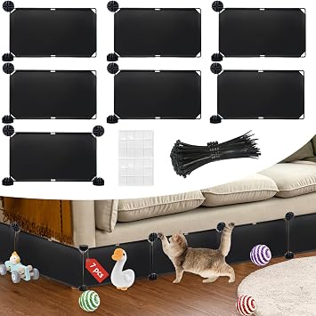 Under Couch Blockers for Pets, 6.7 Height-83 Length in Total Couch Blockers, Keep Dogs Off Couch Sofa, Durable Detachable Under Couch Toy Blocker with Strong Tape, Black