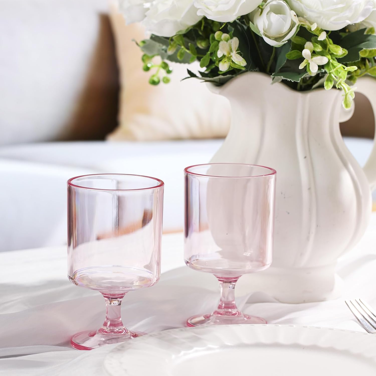 48 Packs 8oz Acrylic Reusable Plastic Wine Glasses Bulk Wedding Easter Disposable Short Stem Baby Shower Party Goblet Cup Vintage Unbreakable Cocktail Drink Bars Stemware (Blush Pink) 48 Blush Pink