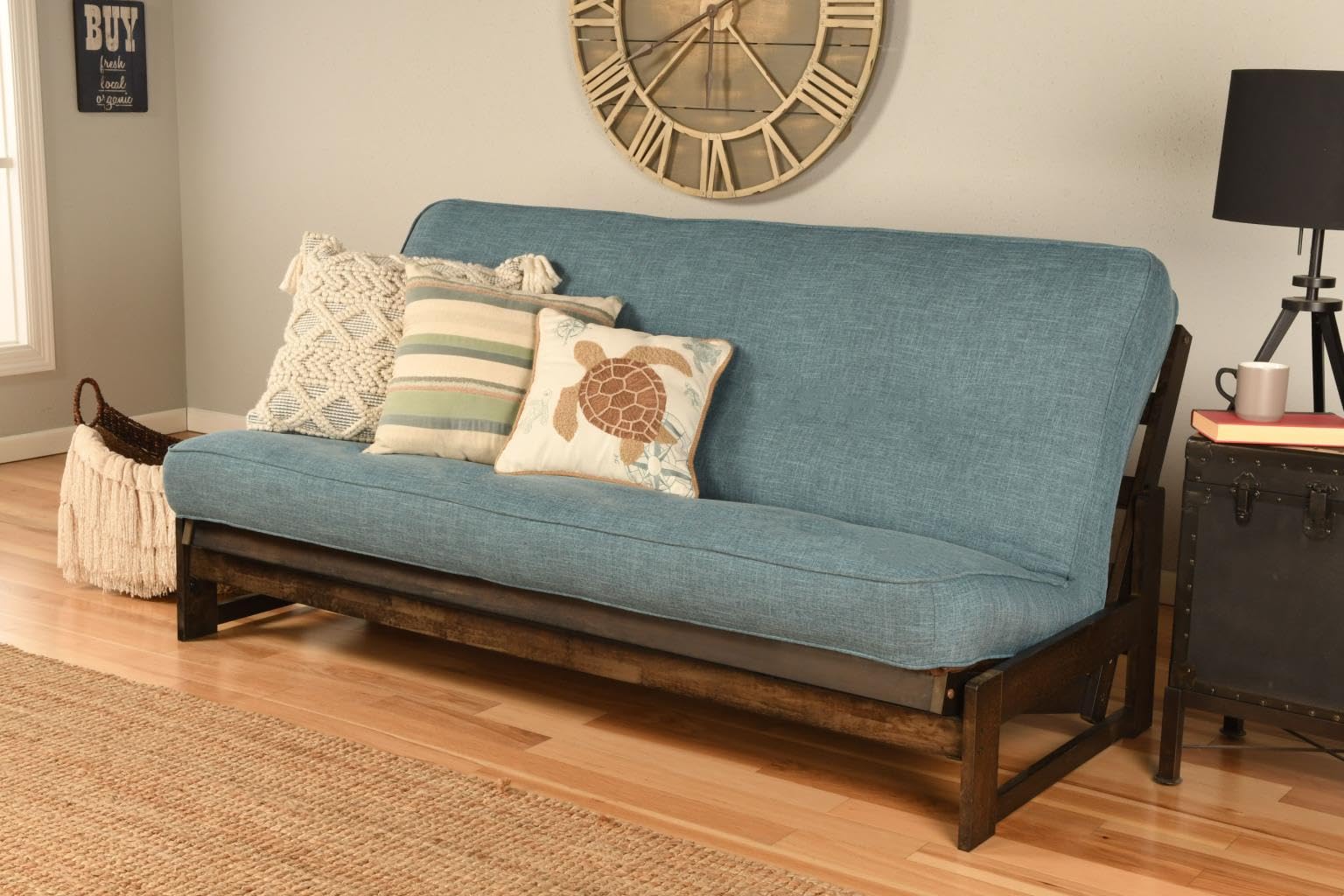 Kodiak Furniture Full-Size Futon Cover in Linen Aqua Blue Fabric