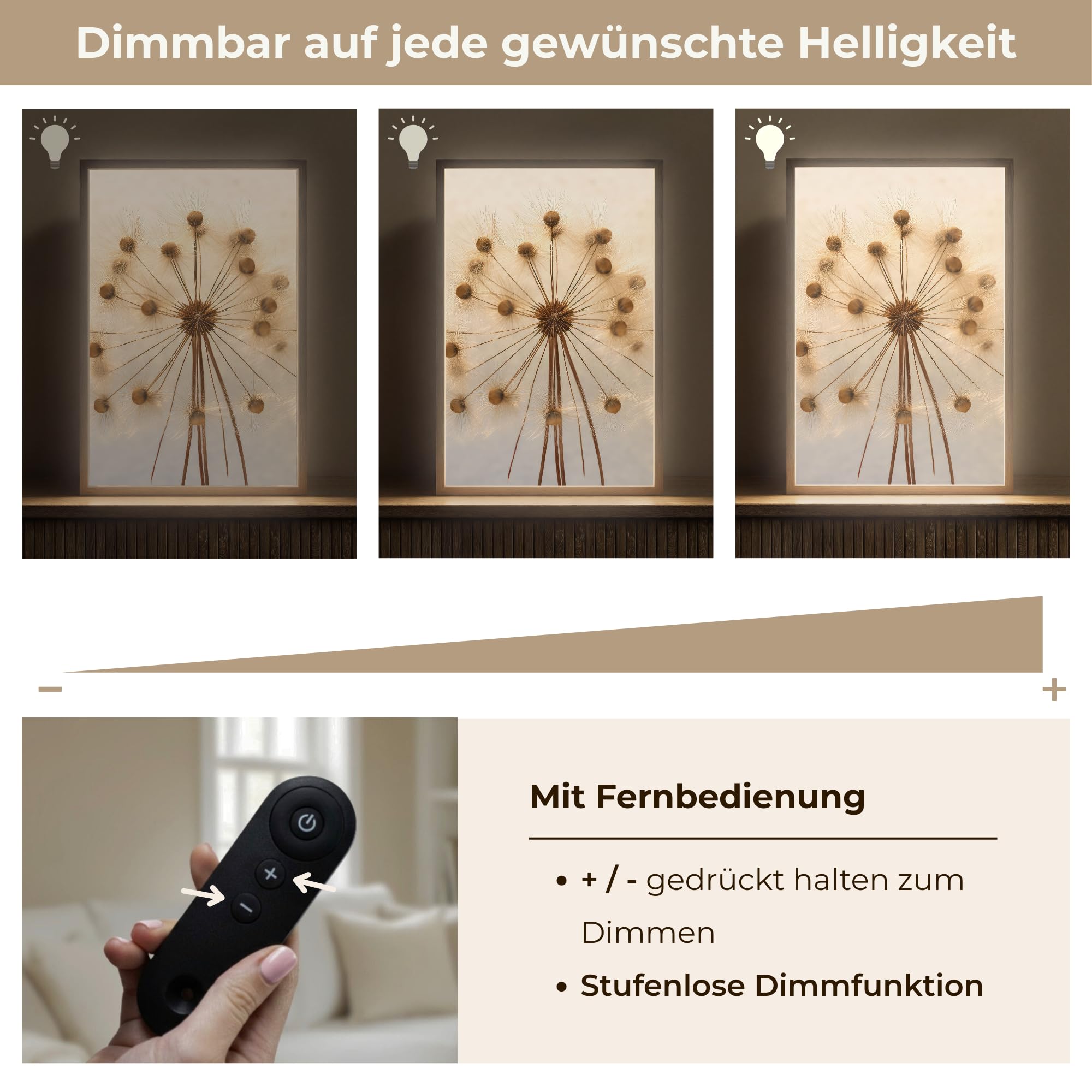 Wandlampe Innen LED Wand Lampe 40x60 cm Aufladbar Wandlichter Dimmbar Wandlampen Schlafzimmer Beleuchtung Leuchte Indoor Wall Light Blumen - Braun - Pflanzen - Botanisch