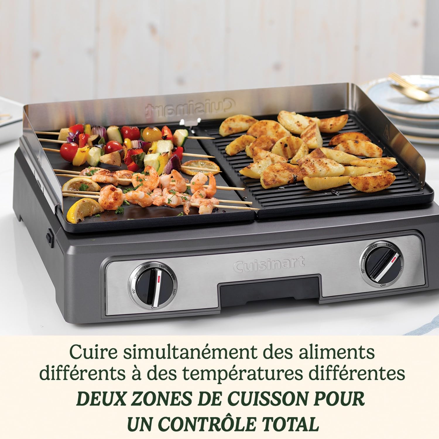 Cuisinart Plancha Entertaining Gril Double Face- Grande Plancha Electrique, Plaque de Cuisson Teppanyaki pour la maison - Plaque amovible non adhérente, Deux zones de température allant jusqu'à 260°C