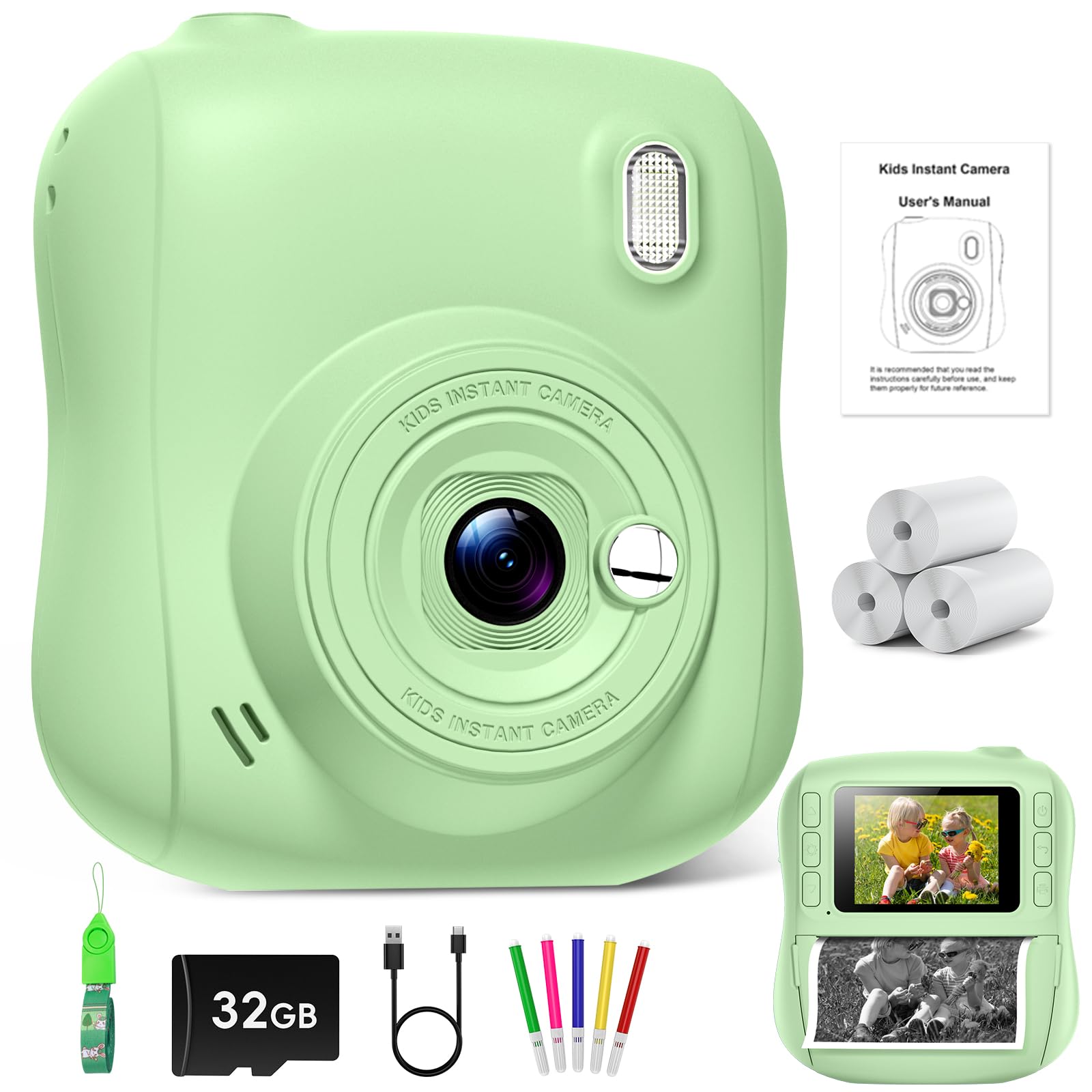 Cámara Instantánea para Niños de 14 MP, 1080p Cámara Digital con Impresión Instantánea, Tarjeta de 32 GB y 3 Rollos de Papel Térmico, Regalo de Cumpleaños para Niños y Niñas de 3 a 12 Años — view 4