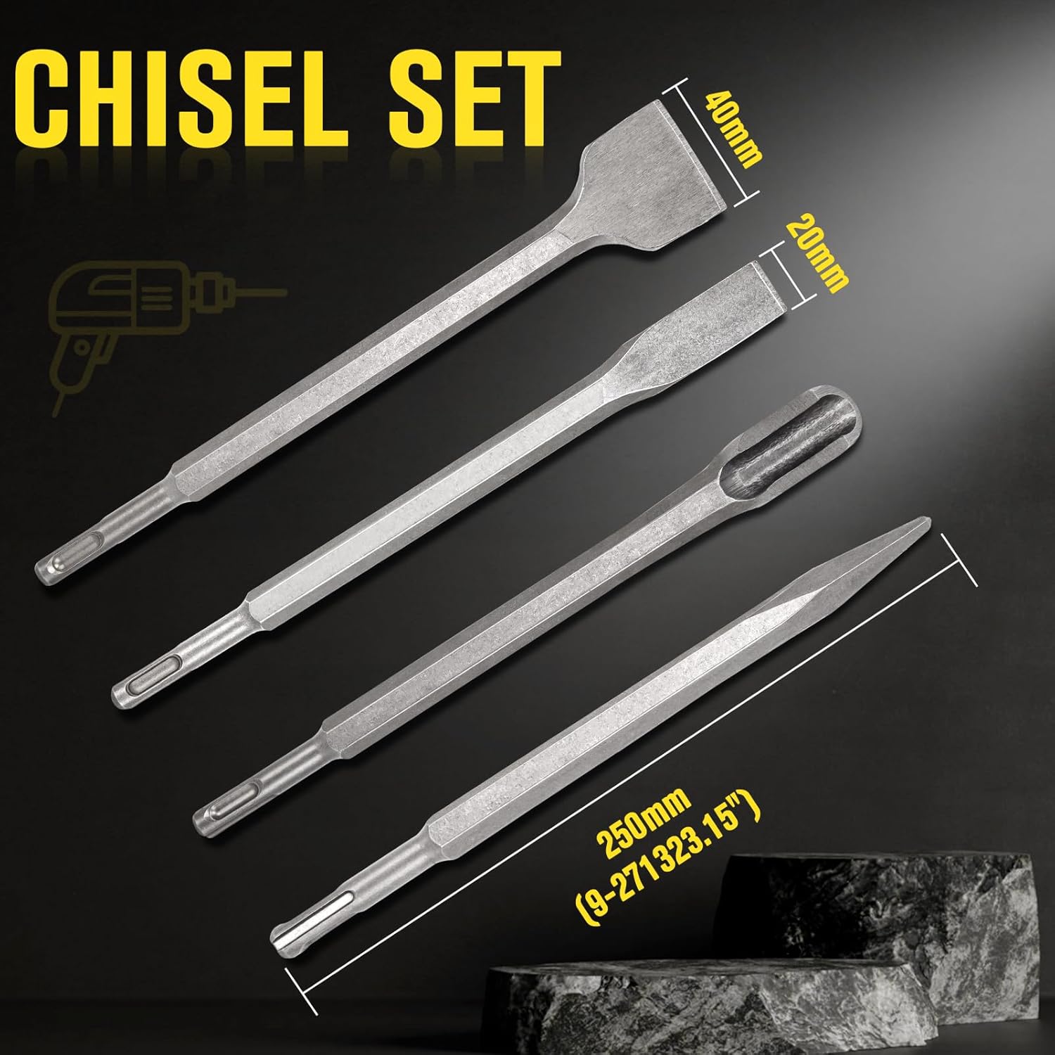 17Pcs Rotary Hammer Drill Bits & Chisels, SDS Plus Bits, Carbide-Tipped Masonry SDS-Plus Rotary Hammer Drill Bits and Chisel Set for Concrete Brick Stone and Other Masonry Construction Materials