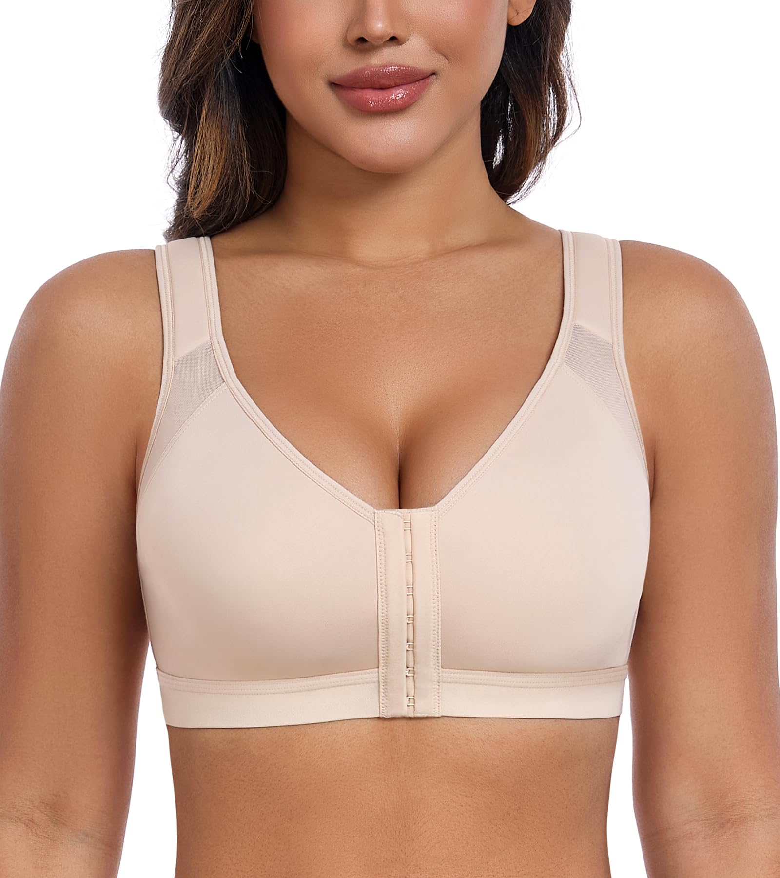 HACI Front Closure Posture Bra for Women Back Support Wirefree Full Coverage Unpadded